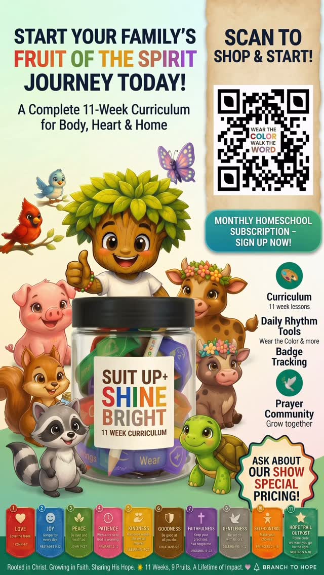 📚✨ Suit Up & Shine Bright ✨📚
Homeschooling is more than academics—it’s about building character, confidence, and purpose one lesson at a time.
At Branch to Hope, our Suit Up & Shine Bright Curriculum encourages children to put on their best attitude, strengthen their faith, and shine their unique light in the world. 🌟
Each day is an opportunity to learn, grow, and become who they were created to be. From developing positive habits to nurturing the Fruit of the Spirit, every lesson helps children suit up for success and shine brightly wherever they go.
📝 Learn with purpose
💛 Grow in character
🌱 Build healthy habits
✨ Shine your light
”Let your light shine before others.”— Matthew 5:16
https://bthsuitupandshinebrighthomeschool.base44.app/
#BranchToHope #HomeschoolCurriculum #SuitUpAndShineBright #HomeschoolLife #ChristianHomeschool