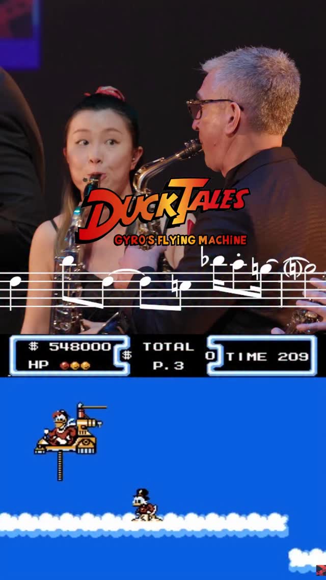 Last stop on the DuckTales runway! âď¸
Weâre closing out our DuckTales set with the shortest (but no less delightful) of the bunch: âGyroâs Flying Machine.â Originally composed by Hiroshige Tonomura, itâs a hidden gem (on a level that gives you gems!) and you can only hear it if you exit a stage with $7X,XXX!
This arrangement comes courtesy of @projectfusionsq âs own @dannelophone , with Dannel himself on soprano sax! The piece serves as a quick saxophone interlude before moving on to âThe Moon,â where the rest of the larger ensemble joins back in!
Have you played DuckTales? Whatâs your favorite stage, let us know down in the comments!
#saxophonequartet #ducktales #vgm