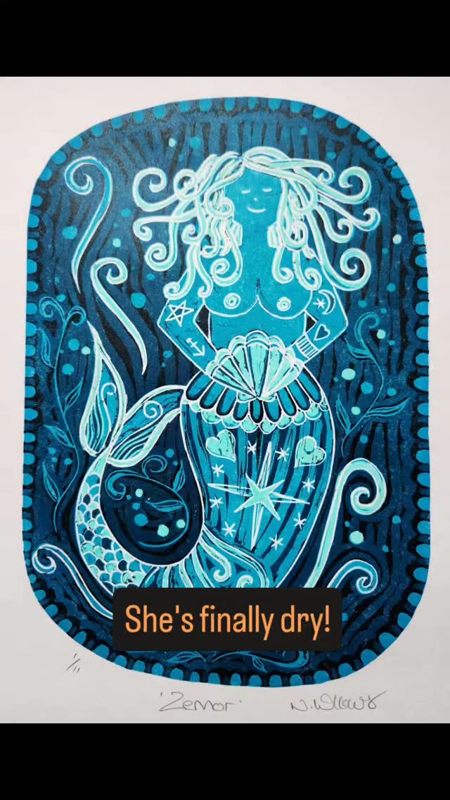Finally! This is Zennor, named after the village with the fabulous mermaid chair in the church.
This is a four layer reduction linocut, in greens and blues. I made 13 but two didn't make it so we're down to 11. I cut away the lino for each colour so once made she can never be made again.
I'll take some to Murdoch Day on Saturday and pop one in @porthtowanbeachshop next week.
EDIT - one sold 😊
#mermaid
#reductionlinocut
#cornwall
#originalprint
#WomenWhoPrint
@discoverredruth