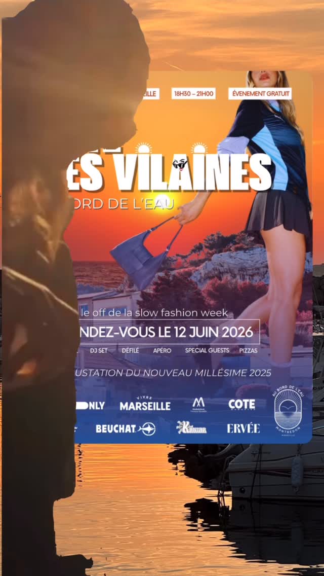 Tu viens?! L’été des Vilaines, c’est demain !
Rendez-vous à 18h30 au @auborddeleau13008.
Au programme : accueil autour du rosé Les Vilaines, défilé en extérieur face à la mer, pizzas marseillaises façon Chez Sauveur … un apéro sunset et temps d’échanges pour découvrir les créateurs et savourer ce moment dans l’un des plus beaux décors naturels du littoral marseillais.
• @beuchat_diving, équipement de plongée historique
• @ervee_rv , mode responsable et upcyclée
• @djeiaaa, réalisation de pièces en teintures végétales
• @kaniarcrochet, créations crochet faites main
🚩15 rue des Arapèdes, Marseille 8e • 18h30-21h