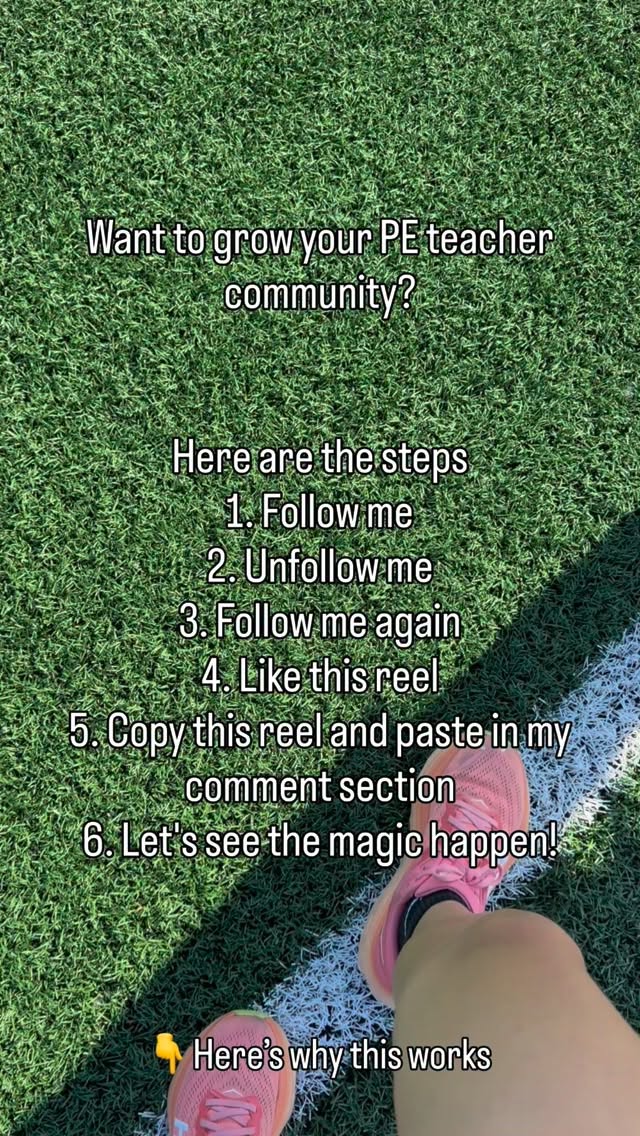 This trend has a few advantages:
By engaging with these steps you…
* Attract actual PE teachers.
* Target similar accounts because you’re pasting the same link
* Don’t rely on a questionable algorithm trick - it’s solid
BONUS: you can also look through the comments and follow other PE teachers looking to build their community ‼️
#PEteacher
#PhysicalEducation
#TeacherCommunity
#PEteachers
#TeacherInstagram