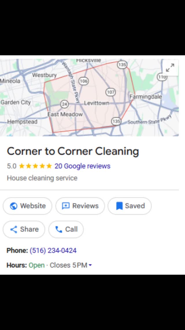 20 reviews. ⭐⭐⭐⭐⭐. Choosing someone to clean your home is personal.
You’re trusting someone with your space, your belongings, and the place where your family spends the most time.
That’s why we believe the best recommendation doesn’t come from us—it comes from the families we’ve had the privilege of serving.
Swipe through and read what your neighbors across Long Island have to say about their experience with Corner to Corner Cleaning.
From busy parents and professionals to retirees and first-time clients, we’re grateful for every opportunity to earn your trust.
Thank you to all of our amazing clients for your support and for taking the time to leave these incredible reviews. We truly appreciate every single one.
📍Proudly serving Nassau County, Suffolk County & the Hamptons.
516-234-0424📲 DM us or call/text for a free estimate or cleaning inspection. #letuskeepyouclean
www.cornertocornercleaningny.com
