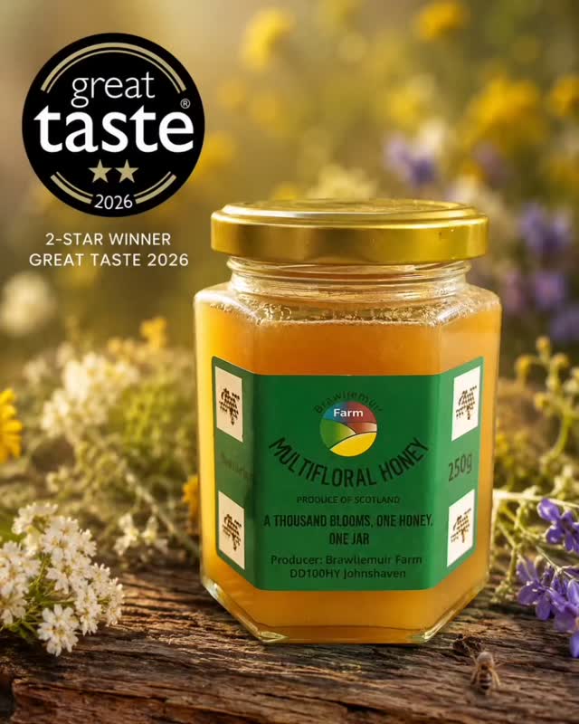 🌿 **An incredible milestone for Brawliemuir Farm!** 🌿
Today I'm delighted to share some wonderful news.
Our **Multifloral Honey** has been awarded **⭐⭐ Great Taste 2026**.
Great Taste is one of the world's most respected food awards, where thousands of products from over 100 countries are tasted completely blind by independent judges. The focus is simple: the taste of the product.
Receiving two stars is an incredible honour.
This award isn't just about a jar of honey. It represents countless hours spent caring for our bees, creating healthy habitats for them to forage, working with nature through the changing Scottish seasons, and harvesting the honey our bees can truly spare, so that their wellbeing always comes before the harvesting.
Every spoonful is the result of thousands of journeys made by our bees across wild flowers and the Scottish countryside.
To have that work recognised by Great Taste is something I'm genuinely proud of.
A huge thank you to everyone who has supported Brawliemuir Farm, bought our honey, visited the apiary or simply believed in what we do. Your support makes achievements like this possible.
And of course... the biggest thanks goes to the bees. 🐝❤️
#GreatTaste2026 #GreatTasteAwards #AwardWinningHoney #ScottishHoney #BrawliemuirFarm MultifloralHoney SupportLocal Beekeeping Honey FromOurBeesToYourTable