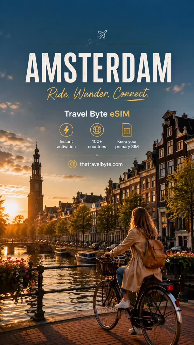 Amsterdam is best explored one canal, one café, and one bike ride at a time.
From sunrise walks along the canals to evenings in cozy cafés, Amsterdam is a city that invites you to slow down and enjoy every moment. The last thing you want is to waste time searching for Wi-Fi or paying expensive roaming charges.
With Travel Byte eSIM, you’re connected from the moment you arrive, so you can navigate the city, book attractions, share your memories, and stay in touch without changing your physical SIM.
✨ Instant activation
🌍 Coverage in 100+ countries
📱 Keep your primary SIM
🚲 Explore Amsterdam without limits
Whether you’re cycling through Jordaan, visiting the Anne Frank House, admiring the canals, or discovering hidden streets, let your journey—not your connection—be unforgettable.
🌐 thetravelbyte.com
💬 If you could spend 48 hours in Amsterdam, what’s the first place you’d visit?
Save this post for your Netherlands trip and share it with someone who’s planning to visit Amsterdam! #amsterdam #visitamsterdam #netherlands #visitnetherlands #esim