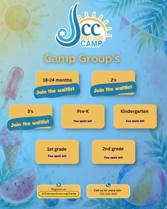 Take advantage of Early Bird pricing while you still can.
Summer 2027 is filling up fast. Our 18–24 month, 2’s, and 3’s groups are already on a waitlist, and only a few spots remain in Pre-K through 2nd grade.
Lock in your spot, lock in Early Bird pricing, and get ready for the best summer yet at JCC Jersey Shore Camp.
Link in bio