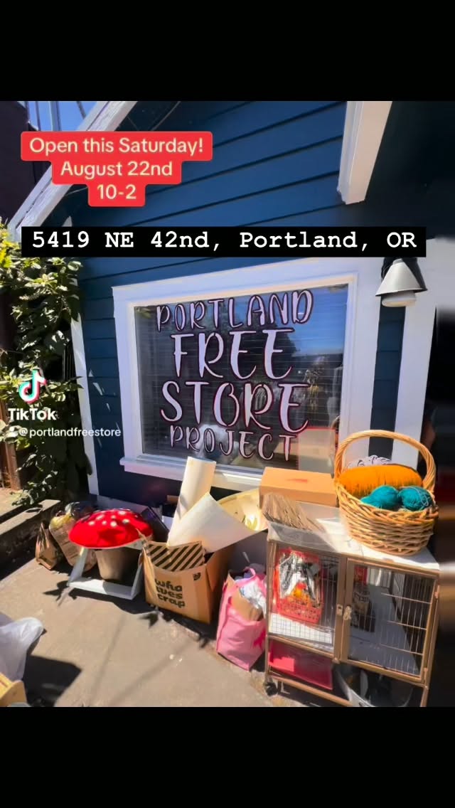 Free store Saturday Aug 22, 10-2. Come shop for free. All are welcome!#freestore #portlandfreestore #mutualaid #pdxcommunity #strongertogether #portlandoregon #communitycare #allarewelcome