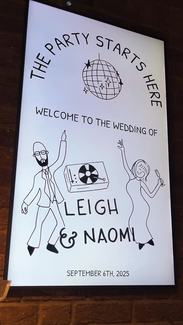 Our digital screens give you plenty of ways to add your own touch to an event, from welcome messages and photos to videos, schedules and more.
We also have A1 poster frames around the venue, which can be used for artwork, event information, photos or anything else you’d like to display.
And if you’re planning a wedding, it’s a lovely way to add those personal little details that make the day feel like yours.
Get in touch to enquire about hiring GCT 💛