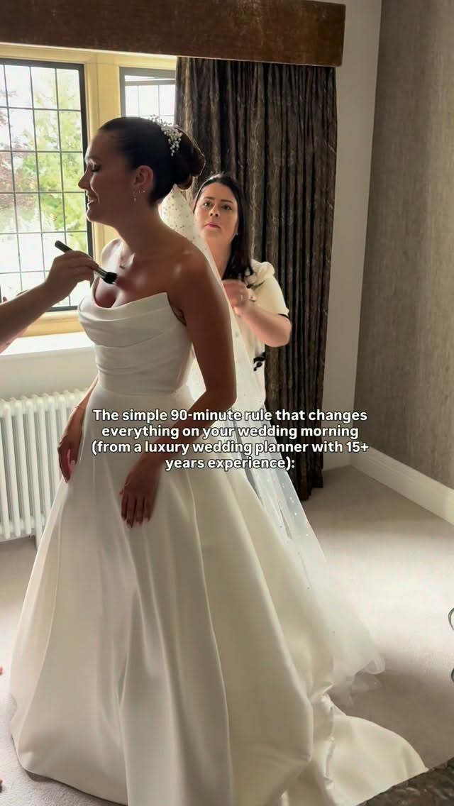 Have you thought of this for your wedding morning…
One of the biggest mistakes couples make is not building enough margin into their morning, which leads to rushing, stress, and last-minute panic.
As a luxury wedding planner, I use the 90-minute rule to prevent exactly this: hair, makeup, getting dressed and other prep should be finished around 90 minutes before the ceremony, leaving time for final touch-ups and adjustments.
If you’re getting ready at a different location, that time allows for travel, delays, and a calm arrival.
If you’re getting ready at the same venue, you often have more flexibility (no travel and fewer logistics), but you still need a clear finishing point so the morning doesn’t drift or overrun.
This matters for both of you.
Brides benefit from space for photos, last-minute touch-ups, and breathing room so they arrive composed rather than rushed.
Grooms typically need to be ready earlier so they can meet the registrars or celebrant, greet guests, and be in position well before the ceremony begins.
The goal isn’t finishing early for the sake of it. It’s building in enough margin so the morning feels calm, intentional, and well-paced.
A wedding planner can help by writing timelines, keeping both of you on track, and making sure the morning flows effortlessly.
Save this for when you’re working on your wedding timeline 🤍
I’m Victoria, I plan flawless and stress-free weddings that feel as good as they look in Yorkshire, Derbyshire, Cheshire and beyond. Follow me for more wedding planning tips and inspo!