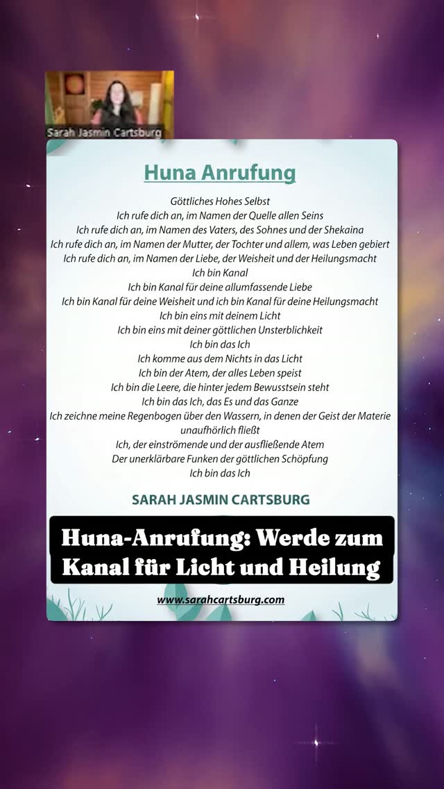 Diese Anrufung verbindet dich mit deinem Hohen Selbst, mit der Quelle allen Seins. Du wirst zum Kanal für Liebe, Weisheit und Heilungsmacht. Sprich die Worte nach – laut oder leise – und spüre, was passiert. Speicher's und mach mit, wenn du bereit bist. 🌟
💫 Kommentiere "HUNA" und ich schicke dir die Huna-Anrufung kostenlos direkt in deine DMs ✨