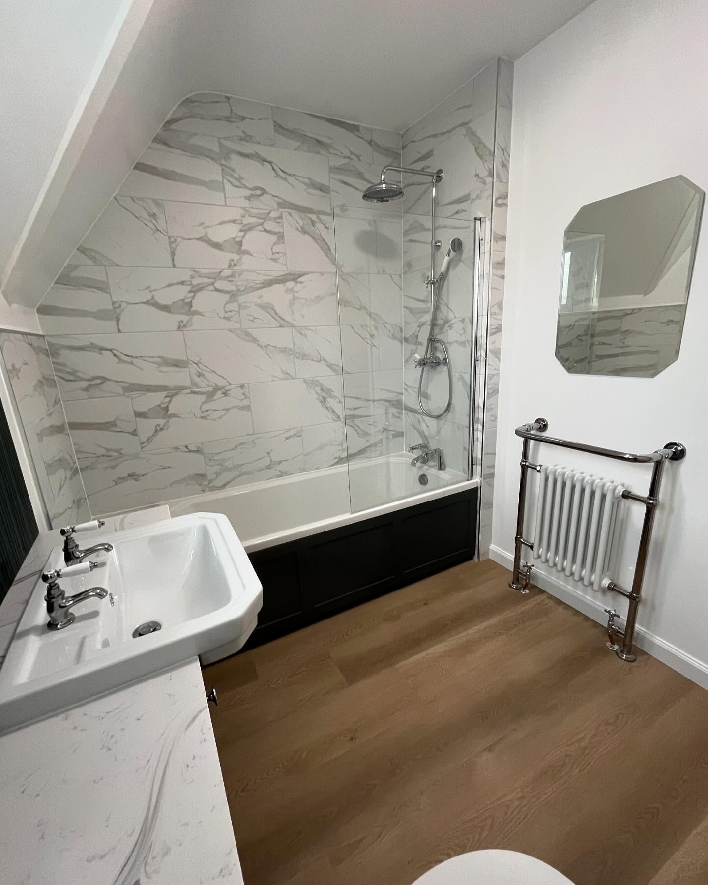 After a couple of weeks off in September and a family holiday it was back to work in October. This bathroom project included removing a block wall to give a lot more space in the family bathroom. The colour schemes work really well and the style is in keeping of the traditional feel to the house. I am fully booked for this year but now taking bookings for 2025. Please get in contact if you would like a quote!