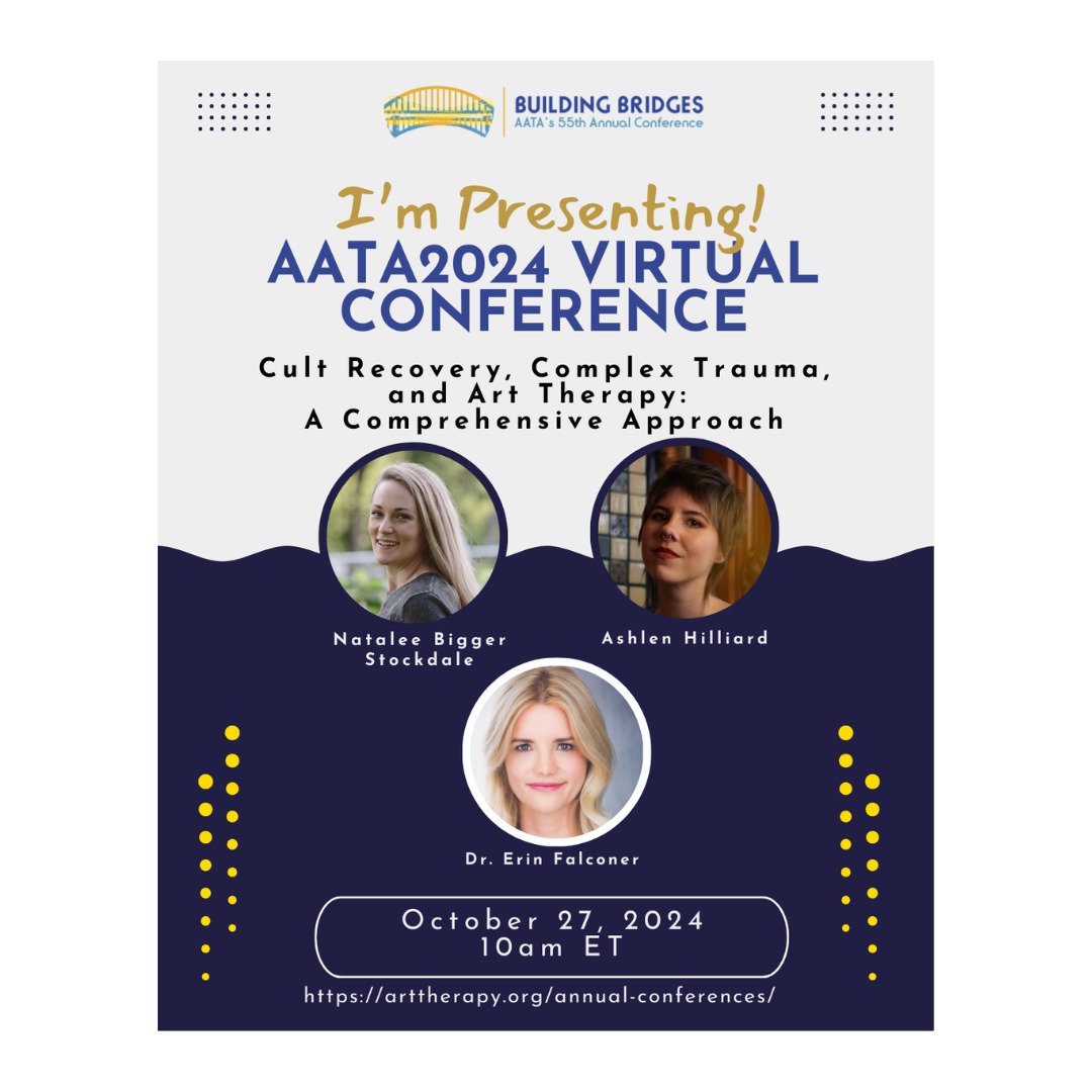 I’m thrilled to announce that I’ll be presenting alongside Natalee and Erin at the AATA2024 Virtual Conference organized by the American Art Therapy Association @arttherapyorg 🎉
Join us as we explore “Cult Recovery, Complex Trauma, and Art Therapy: A Comprehensive Approach.”
This presentation delves into the intersection of cult recovery, complex trauma, and the innovative application of art therapy as a transformative modality for survivors. Coercive control, a subtle yet insidious form of abuse, often leaves survivors grappling with complex trauma, a multifaceted and enduring aftermath that challenges traditional therapeutic approaches.
Clinical Settings (CS) Track -
🗓 Date: October 27, 2024
⏰ Time: 10:00 am US Eastern Time
🔗 Find out more: arttherapy.org/annual-conferences
Art therapy emerges as a promising tool in addressing the impact and complexities of cult recovery and complex trauma.
#arttherapy #artheals #knowledge #symbols #AATA2024 #ArtTherapy #cult #cultsurvivor #igotout #HealingThroughArt #peopleleavecults #MentalHealthMatters #VirtualConference