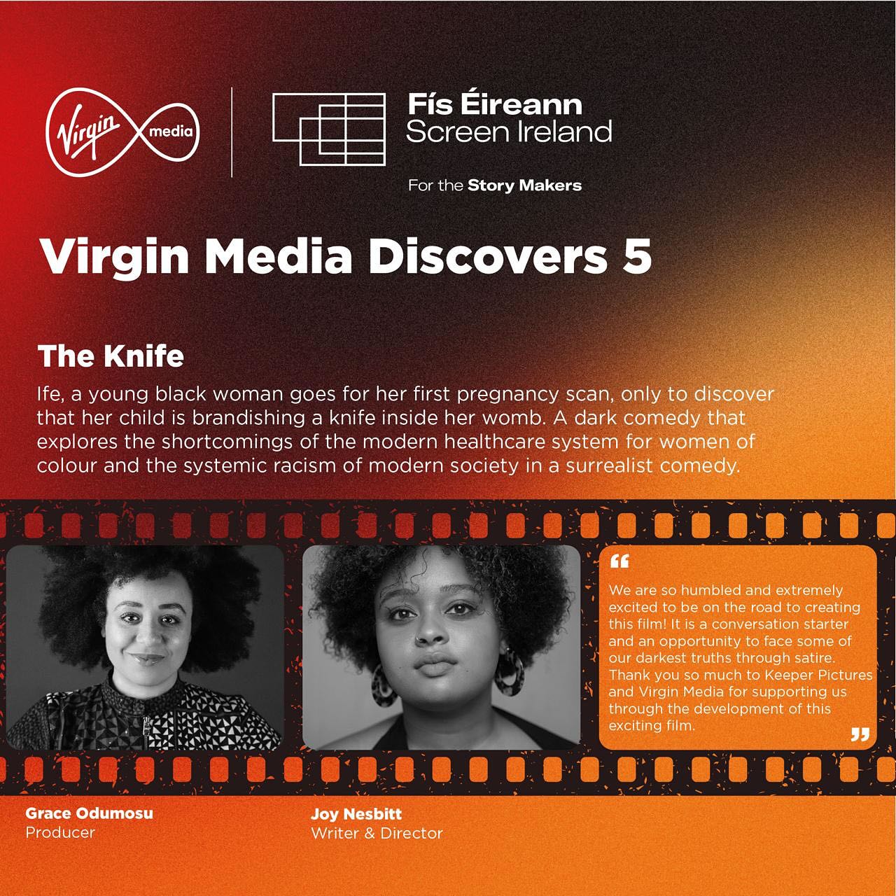 An announcement just in time for wrapping our shoot of The Knife! Thank you so much @virginmediatelevision and @screenireland for commissioning our short! Thank you @keeper_pictures and @grace.producer for giving me the chance to bring my wacky weird idea to life. Thank you so much @joelle_mae_david for super helpful insights along this journey! We’re off to our edit ☺️I am so excited to share this film with y’all in the new year at Dublin International Film Festival, Virgin Media iplayer, and beyond!! 🔪🔪🔪