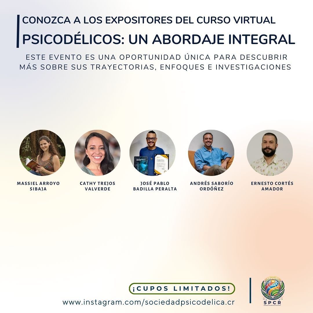 “🌱✨ Conoce a nuestros expertos colaboradores en el curso virtual “Psicodélicos: un abordaje integral”. Cada docente aporta una perspectiva única desde la antropología, la psicología, la medicina y la terapia psicodélica para ofrecerte una experiencia de aprendizaje completa y fundamentada. 🚀🧠 Descubre el potencial de los psicodélicos de manera segura y responsable. ¡Inscríbete ahora y expande tu conocimiento! #Psicodélicos #AprendizajeIntegral #SaludMental #Neurociencia #TerapiaPsicodélica”