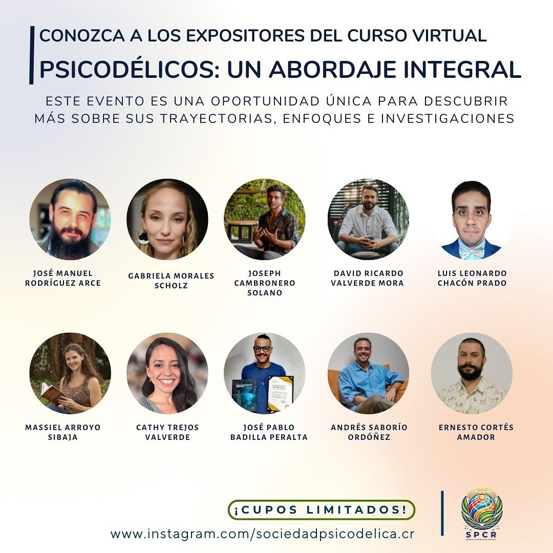 “🌱✨ Conoce a nuestros expertos colaboradores en el curso virtual “Psicodélicos: un abordaje integral”. Cada docente aporta una perspectiva única desde la antropología, la psicología, la medicina y la terapia psicodélica para ofrecerte una experiencia de aprendizaje completa y fundamentada. 🚀🧠 Descubre el potencial de los psicodélicos de manera segura y responsable. ¡Inscríbete ahora y expande tu conocimiento! #Psicodélicos #AprendizajeIntegral #SaludMental #Neurociencia #TerapiaPsicodélica”