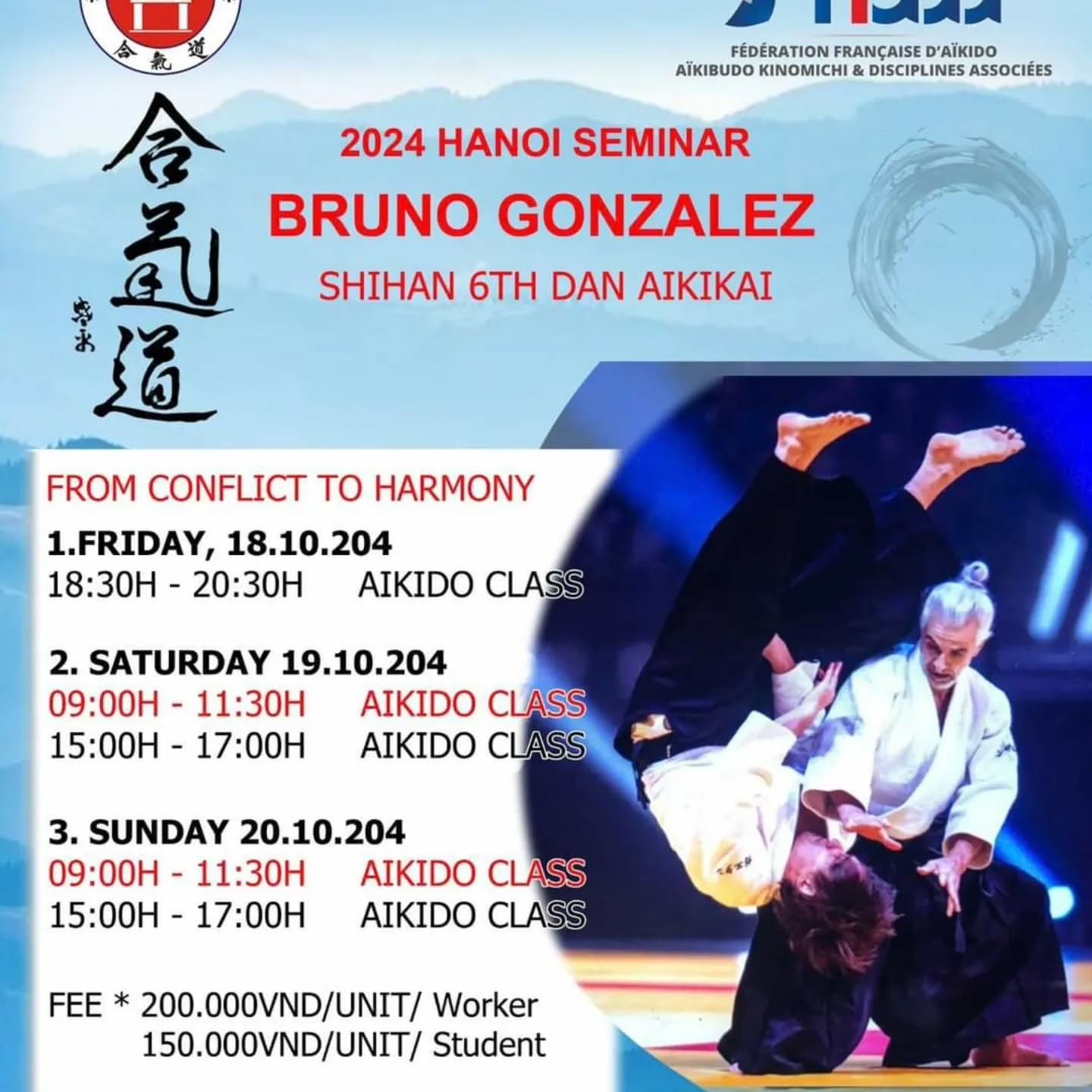 From the 18 to the 20/10/2024
Seminar with Bruno Gonzalez Shihan 6 Dan FFAAA
We had pleasure to participate in the seminar at Hanoi Aikido with Bruno Gonzalez Shihan. Great moment of exchange and learning.
Remerciements à Shihan Gonzalez et Georges Tran Sensei et au revoir!
#aikikai #martialartslife #vietnam #hanoi #japanesemartialarts #martialarts #bushido #osensei #ueshibamorihei #ueshiba #aikidoka #aikidoaikikai #aikido #budo
https://www.facebook.com/share/m4Xevj4MimebgcBp/