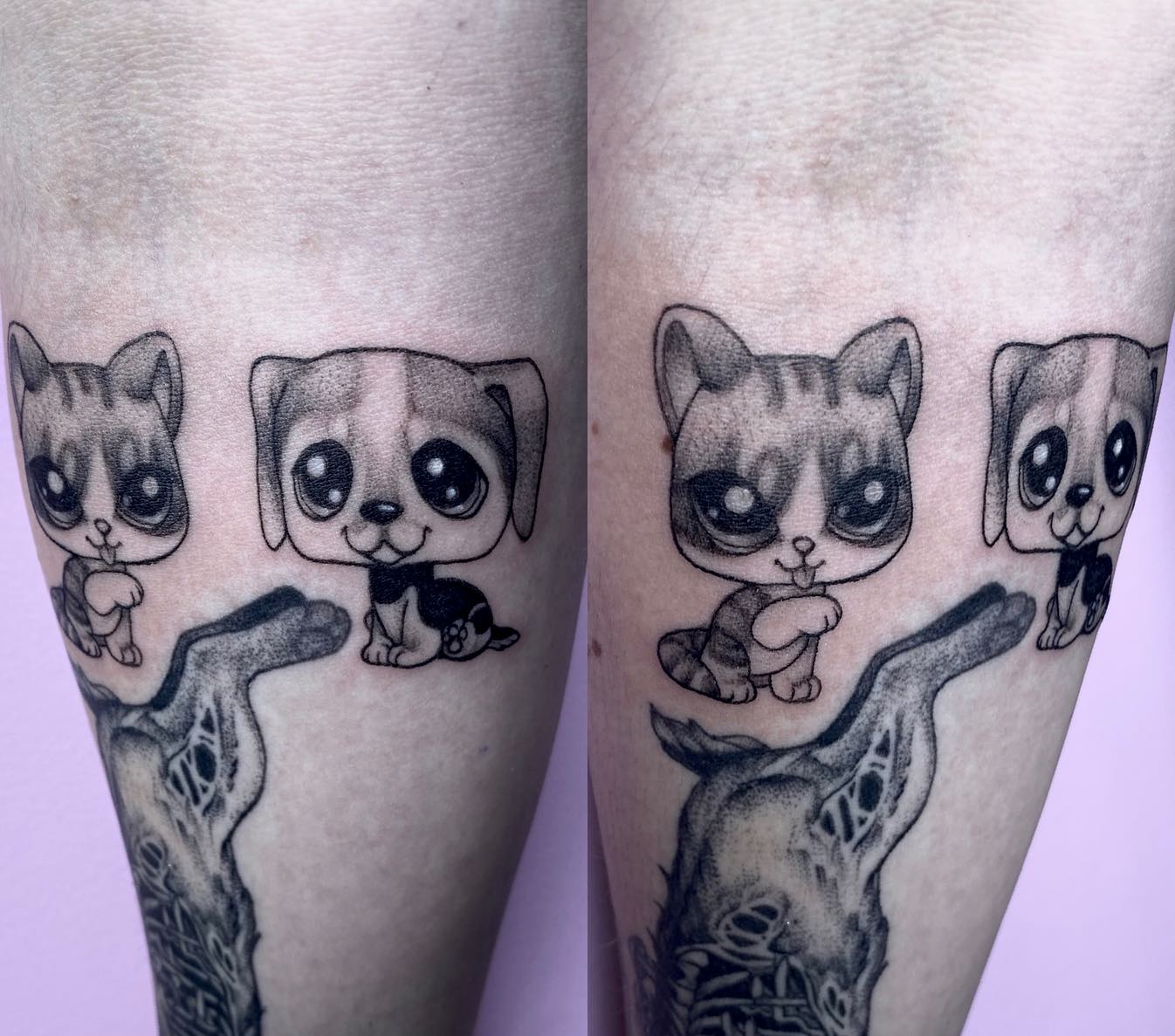 Loved getting to do these LPS inspired pet tattoos 💖 thanks Michelle! Plus a healed bunny tattoo right underneath 🐱🐶🐰