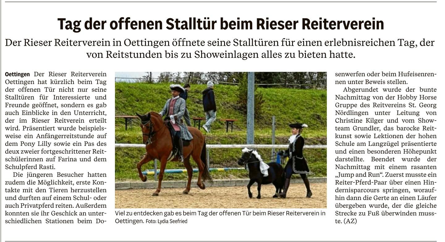 Kurzer Einblick in den Tag der offenen Tür
#riesernachrichten #zeitung #tagderoffenentür #reitverein #vereinsleben