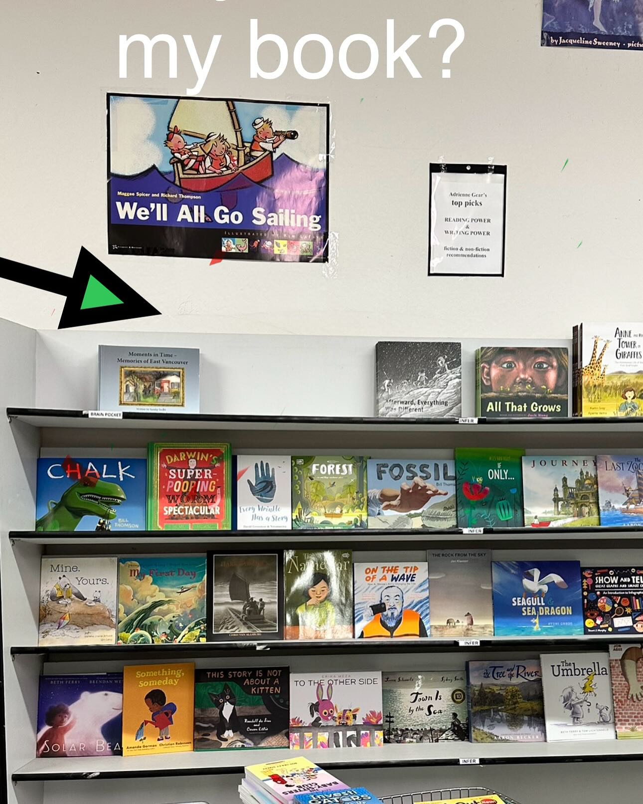 Shopping for books for our school at United Library Services and seeing my book on the shelf, listening to authors - Johnnie Christmas, Angela Ahn, and Uma Krishnaswami at The Vancouver Writers Festival, strolling along on Granville Island, pausing for coffee, and reading! What a beautiful day!