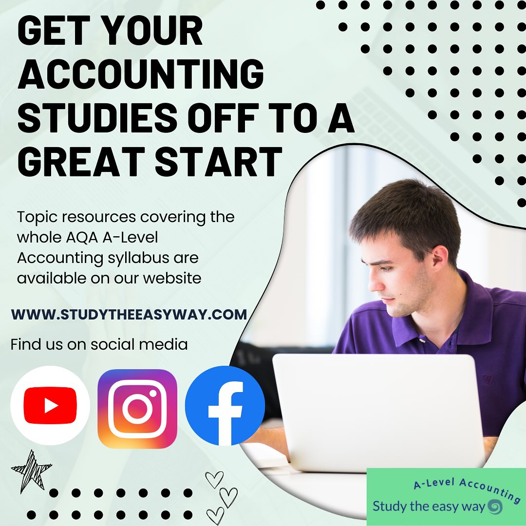 Success in A Level Accounting can be achieved if you use great resources to supplement what you’re learning in class! Check out our website www.studytheeasyway.com to find completely free study resources across a variety of topics #aqaaccounting #alevelaccounting #alevels #alevels2025 #alevels2026 #alevelrevision