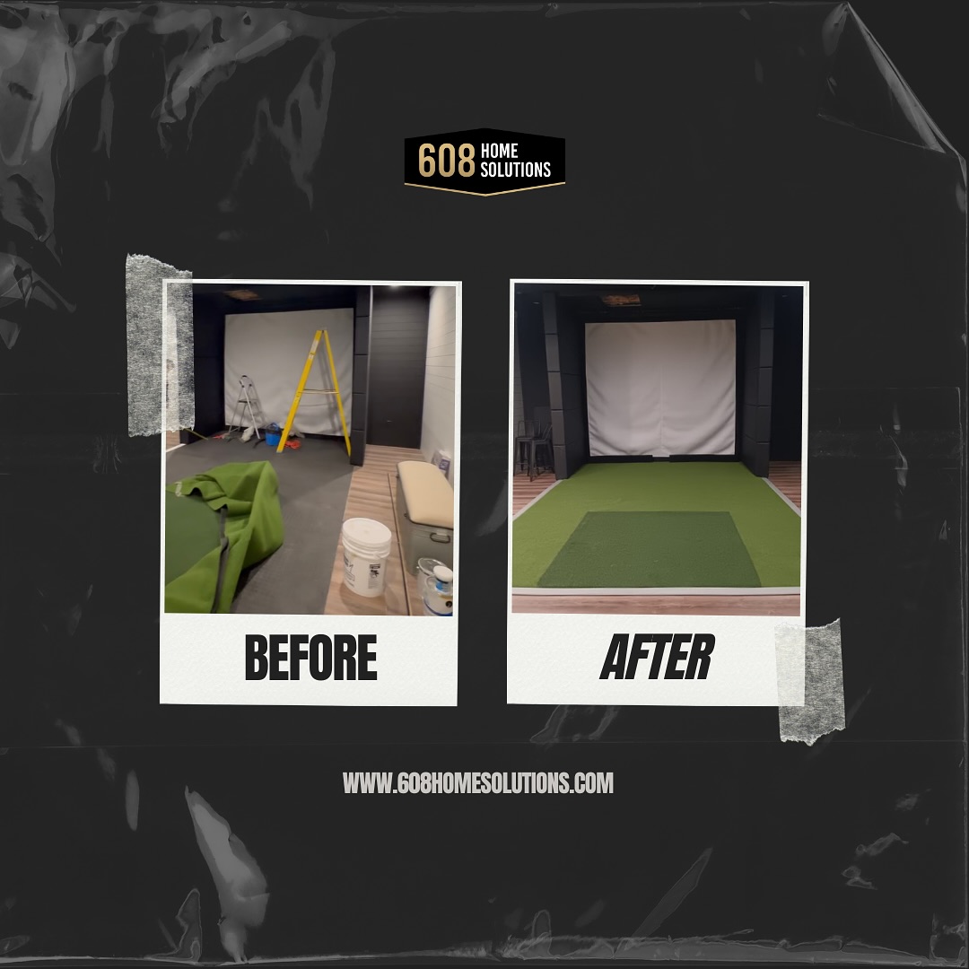 Take a look at this golf simulator turf installation project! If you’re a homeowner with a special project or need any work done around the house, don’t hesitate to reach out! #MadisonWI #VeronaWI #FitchburgWI