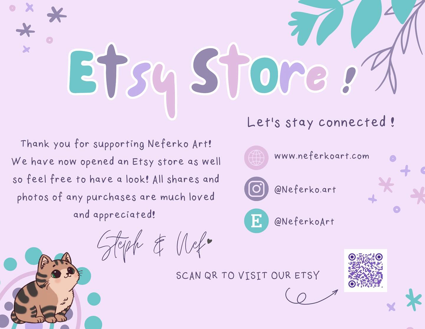 Hey Fwens!
Now I know I said I didn’t want to make an Etsy store because of their fees and such… buuuut I’ve decided to bite the bullet and make one to help drive traffic to my actual website and hopefully make some sales in the future. Fingers crossed I won’t have to rely on them for too long!
And sorry for the shameless advertising… 😅 🙇♀️
#stickershop #etsystore #neferkoart #cutecats #cutestickers #cutestationery #kawaiiart #kawaiicats #kawaiiillustration #かわいいねこ #かわいい文房具 #かわいいイラスト