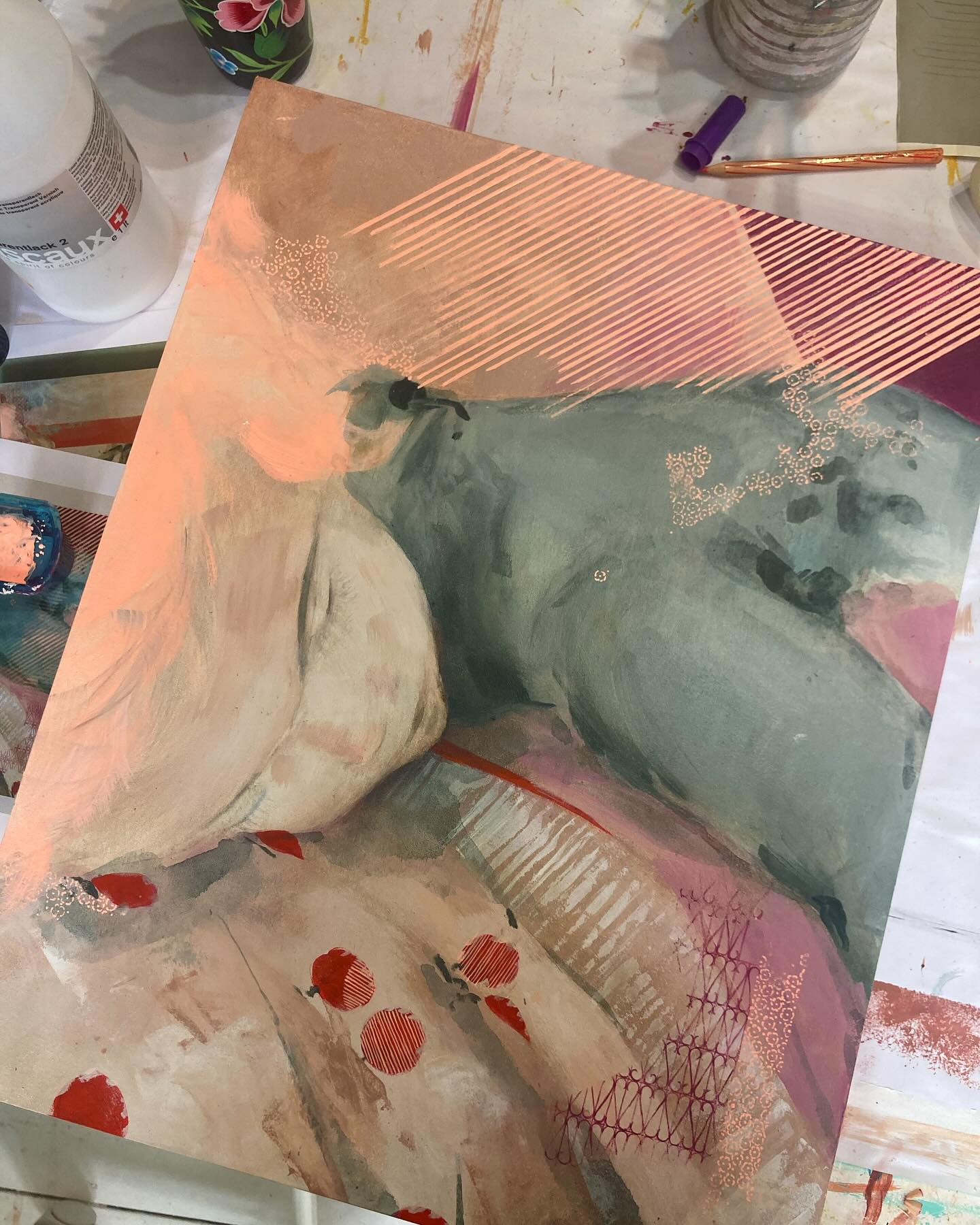 On my table this morning, halfway through
#wip
.
.
.
.
#process #slowdown #flow #meditationart #focus #selfcare
#londonart #ukart #contemporarypainter #contemporarypaintings #contemporaryartists #assiabennani
#londonbasedartist #artistinlondon #moroccanartist