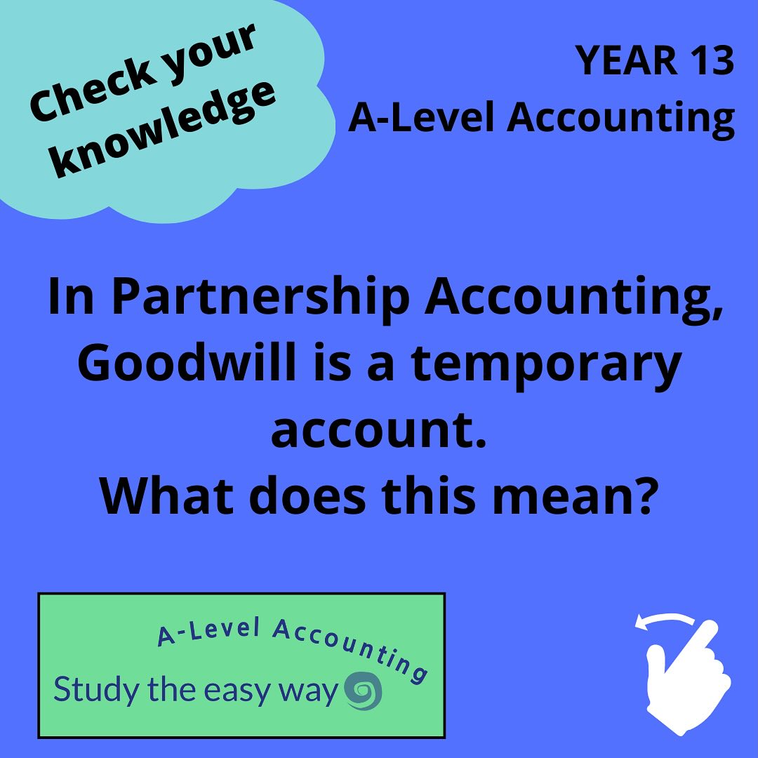 Goodwill is an important adjustment to make when there is a change to the structure of a partnership. You can learn everything you need to know about partnerships and all other A Level Accounting topics at www.studytheeasyway.com so why not visit us and find out more… #alevelaccounting #aqaaccounting #alevels #alevels2025 #alevels2026 #alevelrevision