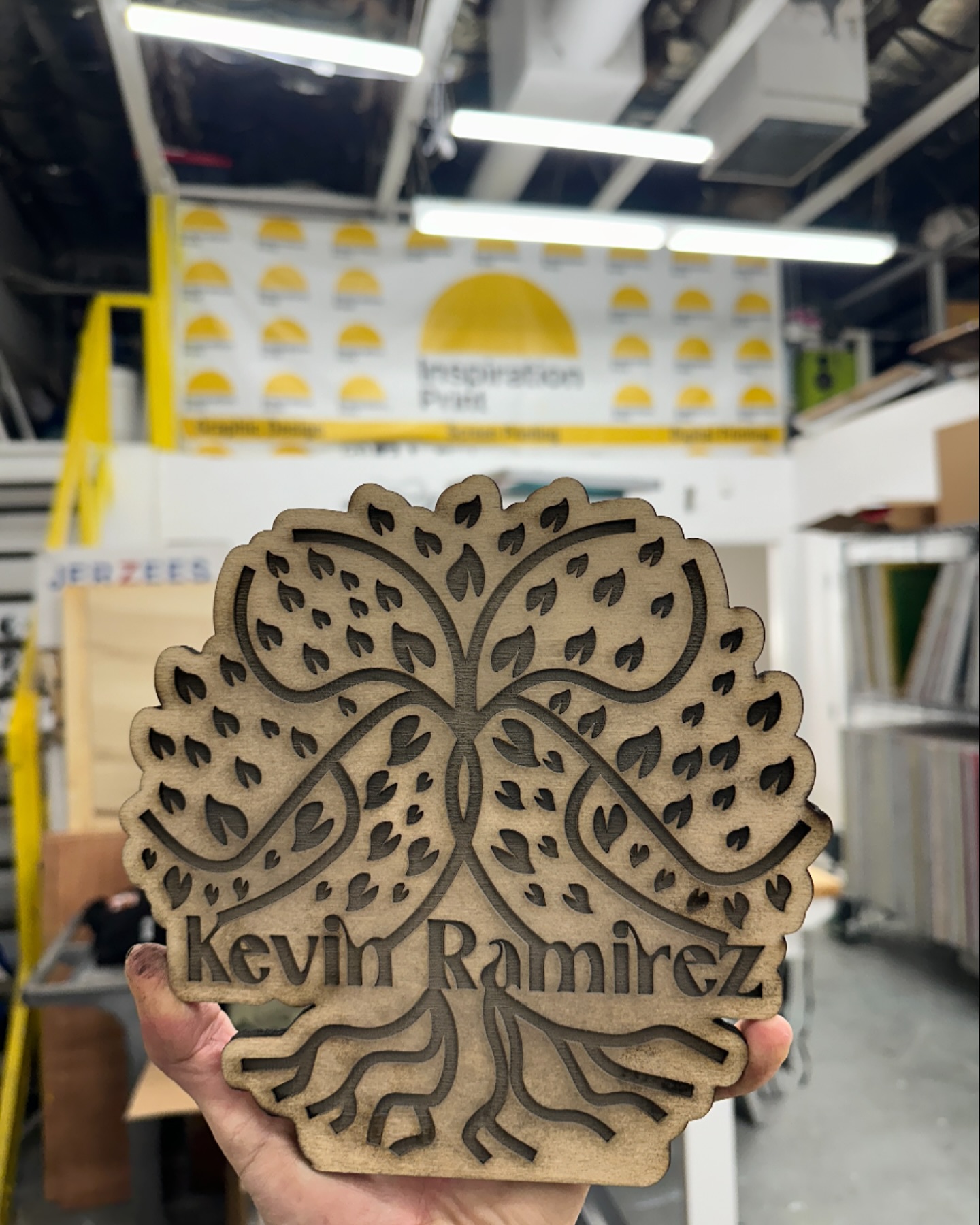 Engraved and cut with our new 100w co2 laser 🙌🏻🟡🟡🟡