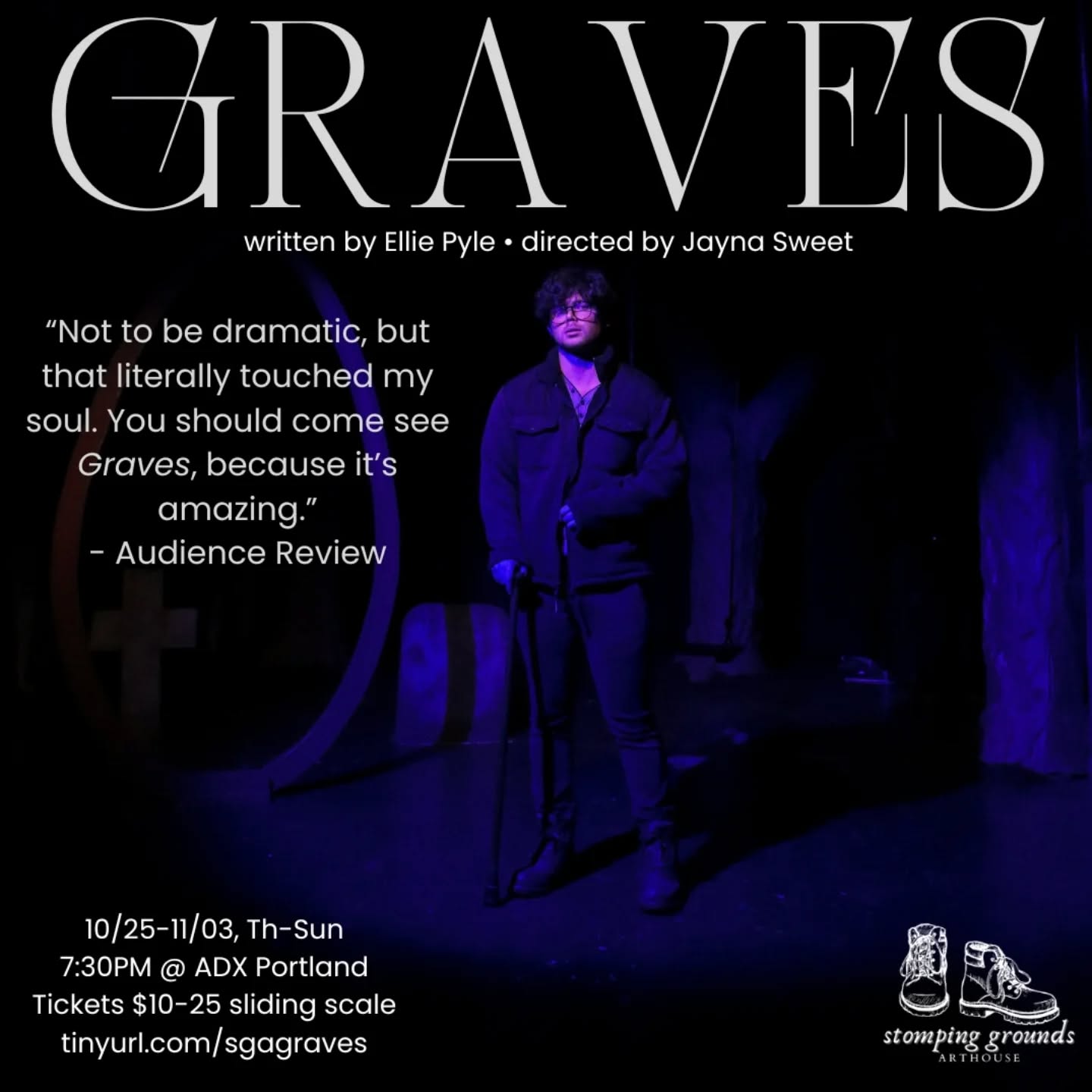 Our first weekend may be over but we're just getting started! You have 4 more chances to hang out with us in a spooky graveyard and catch the show that has audiences spellbound. ;)
Thurs 10/31-Sun 11/03! Show starts at 7:30PM at @adxportland 👻
•
•
•
#portlandtheatre #halloweenevent #newworks