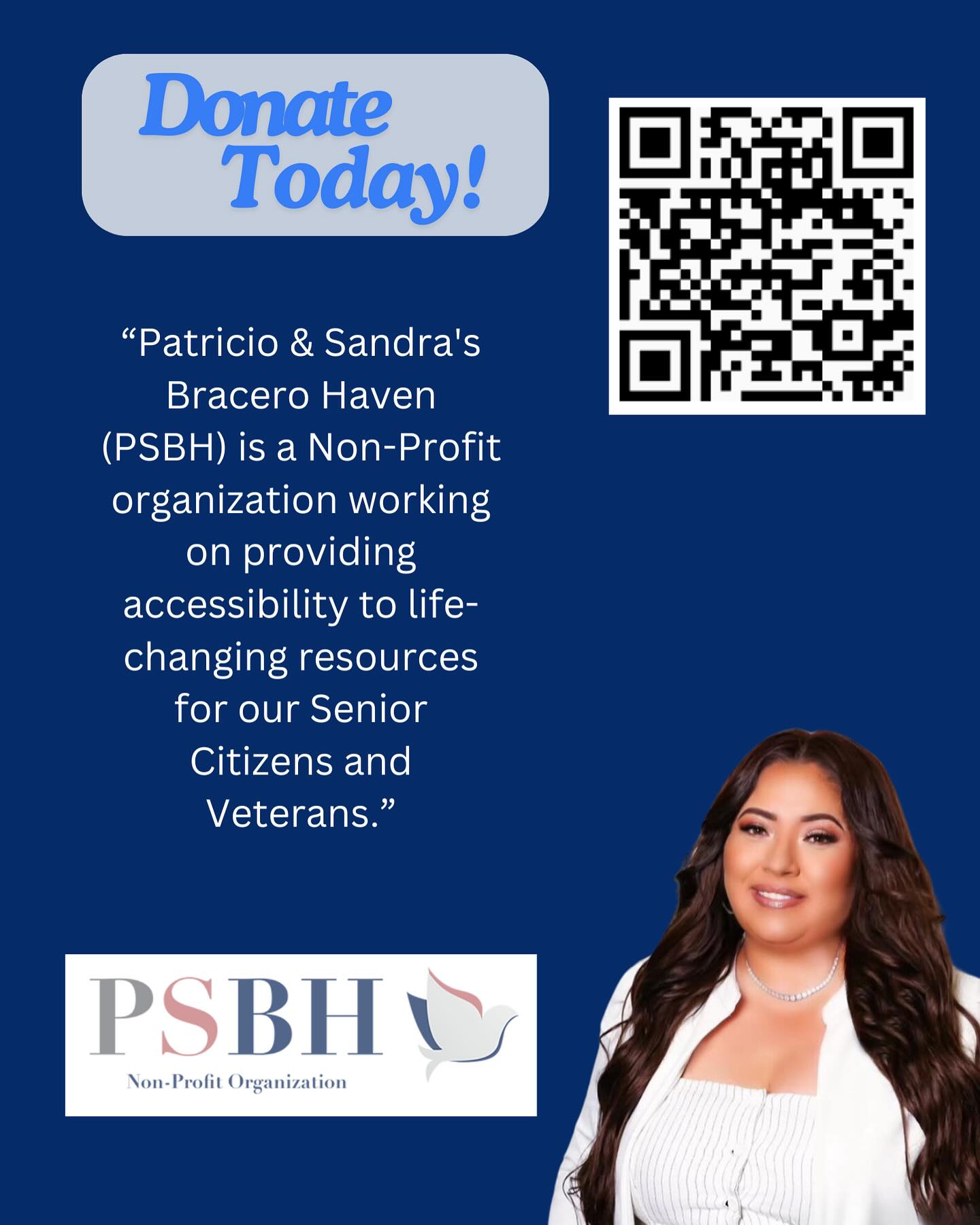 Hello PSBH family,
As the holidays are approaching, we are looking for donations/sponsors. If you are an individual, foundation, corporation, or government looking to donate, please consider PSBH🕊️ you can scan this QR code to donate or become a monthly donor to help us fulfill our mission to serve the elderly and veteran community of the High Desert. Or stop by our office to donate. Our location is in our bio. 📍
________________________________________________
Hola familia PSBH,
A medida que se acercan las vacaciones, estamos buscando donaciones/patrocinadores. Si es un individuo, una fundación, una corporación o un gobierno que desea donar, considere PSBH🕊️. Puede escanear este código QR para donar o convertirse en donante mensual para ayudarnos a cumplir nuestra misión de servir a la comunidad de ancianos y veteranos de High Desert. . O pasa por nuestra oficina para donar. Nuestra ubicación está en nuestra biografía. 📍