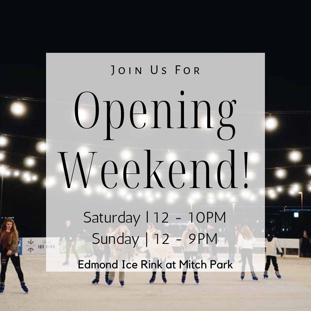 Get ready to hit the ice, because the Edmond Ice Rink at Mitch Park opening weekend is here! ❄️
•
$14 General Admission
$10 General Admission w/o skate rental
$10 Children 5 and under