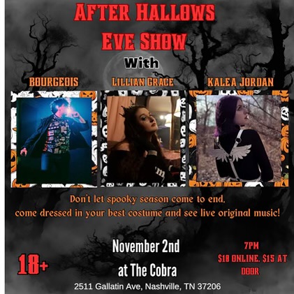 YO. I’m playing guitar for @kaleajordan at @cobra_nashville and yall should pull up. It’s gonna be a lotta fun. Kalea is on at 9👀