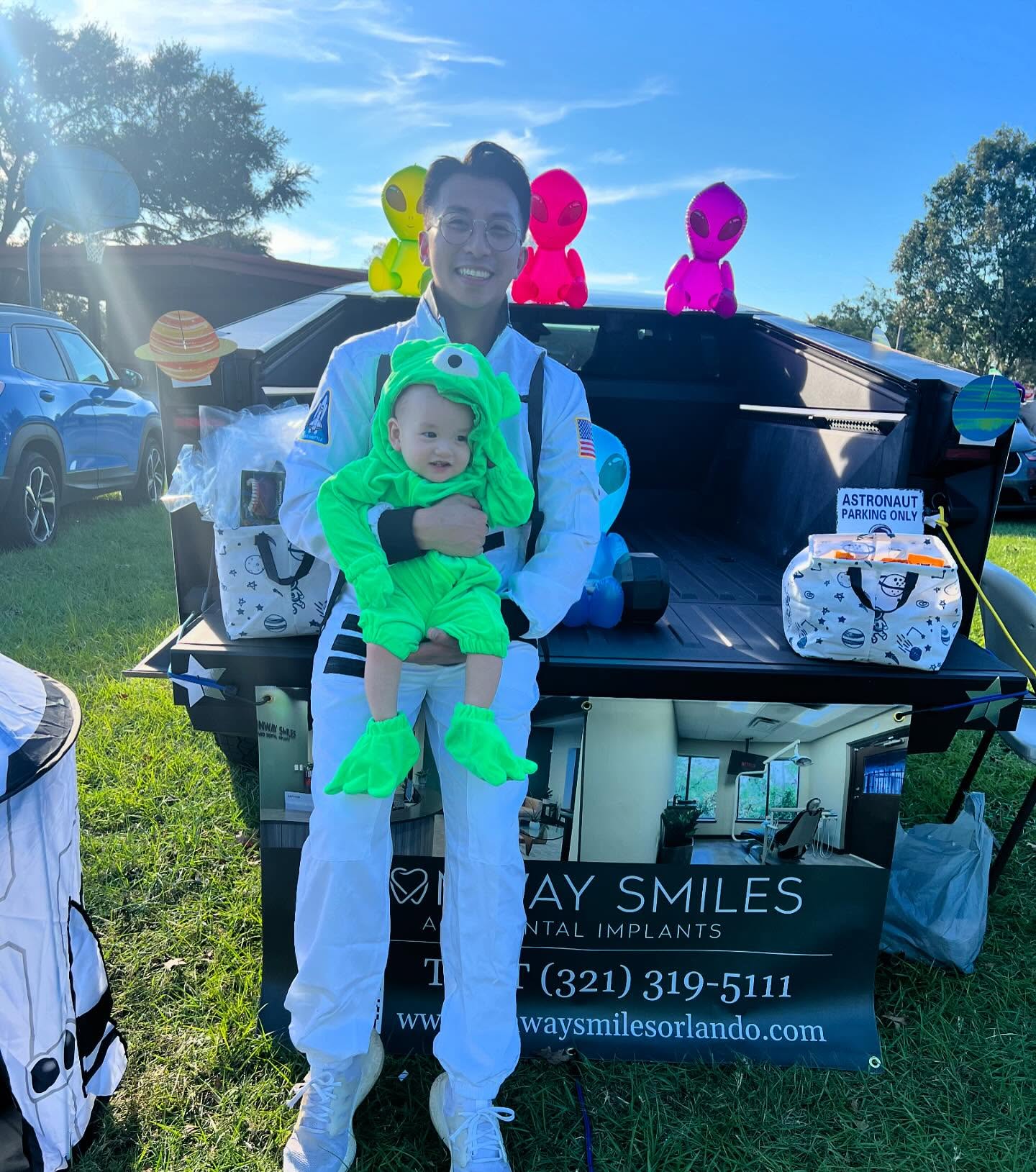 🎃🦷 This Halloween, Dr. Chris went above and beyond for our community! Three trunk or treats for the month of October giving out free toothbrushes (and some candy 😇) to the kids of Center Pointe Community Church of the Nazarene, Conway Elementary, and Ventura Elementary with the presence of a spaced themed Cybertruck. #orlandodentist #conwaysmiles #cybertruck
