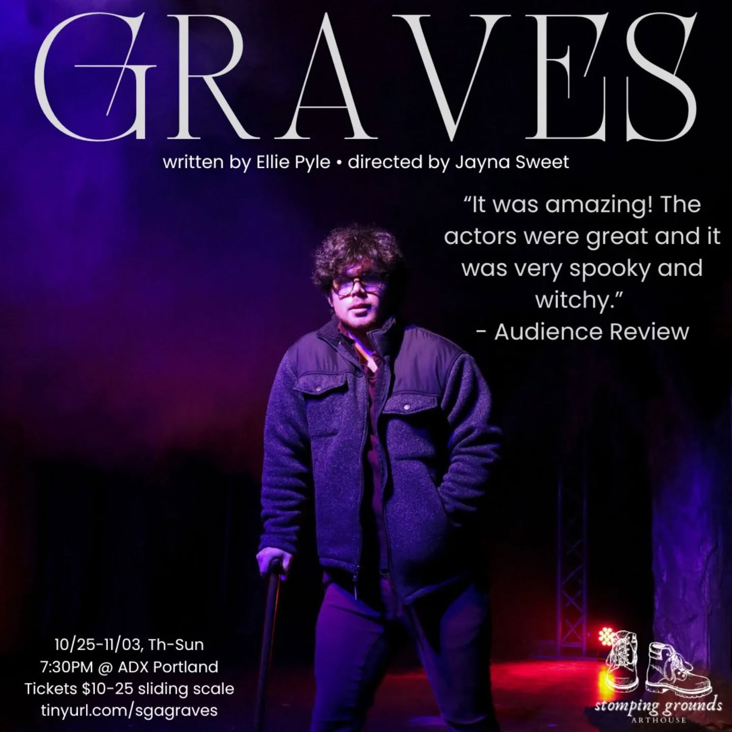 Curious? This is your sign.
We have 3 performances left... And they are all almost sold out! Snag your ticket NOW to guarantee you'll have a seat in our graveyard!
Ghosts, witches, and existentialism... Oh my! 😱
11/01-11/03 @ 7:30PM (doors @ 7) at @adxportland
Spook you soon!