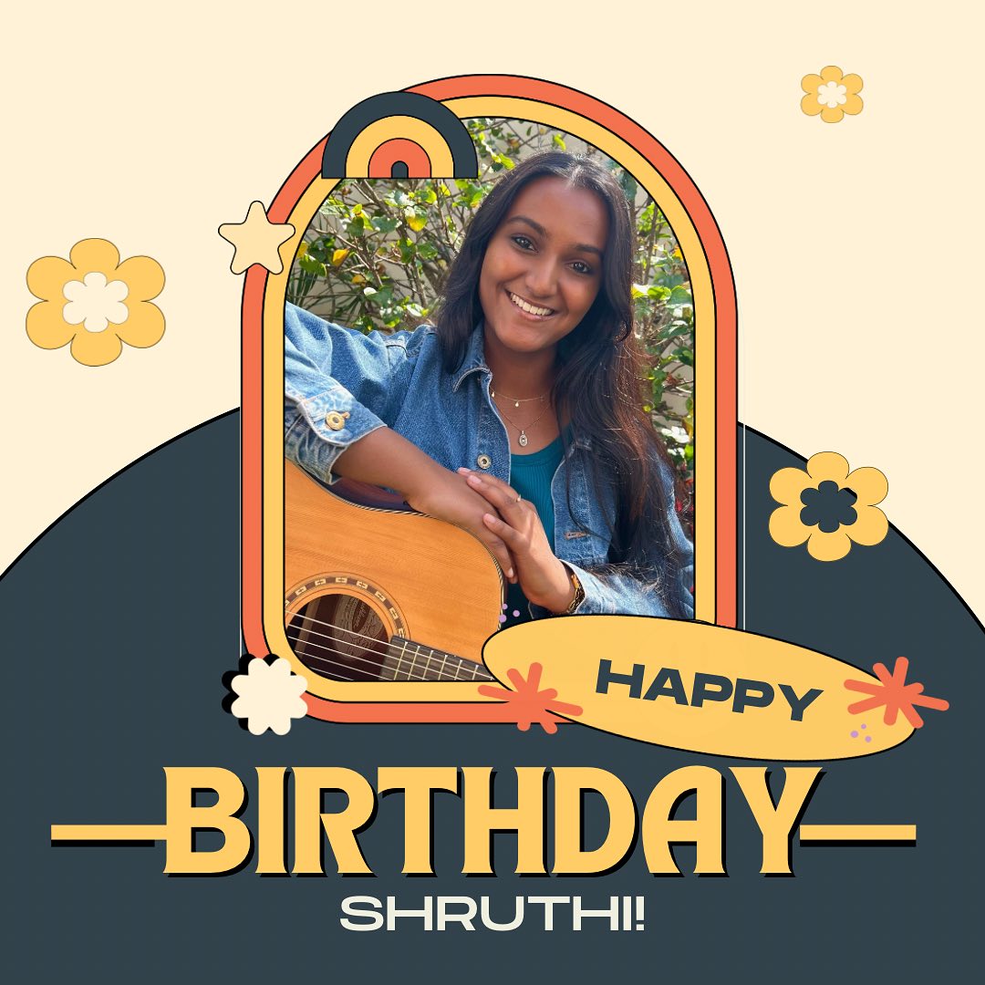 Happy birthday to our star music therapy assistant - Shruthi! Apart from bringing a beautiful warm and caring nature to her music therapy work, she is also our OG, our Gen Z warrior and social media extraordinaire 🙌🏻
Thank you Shruthi for all the care you take towards your participants and families, for always wanting to learn more, and for your support within the Kindred team over the last 3 years. Have a wonderful Birthday! ✨
ID: a photo of a brown woman with long dark hair and a guitar is in the middle of an oval abstract shape, with elements of flowers and a rainbow circled around. The colours are blue, yellow, pink and beige.