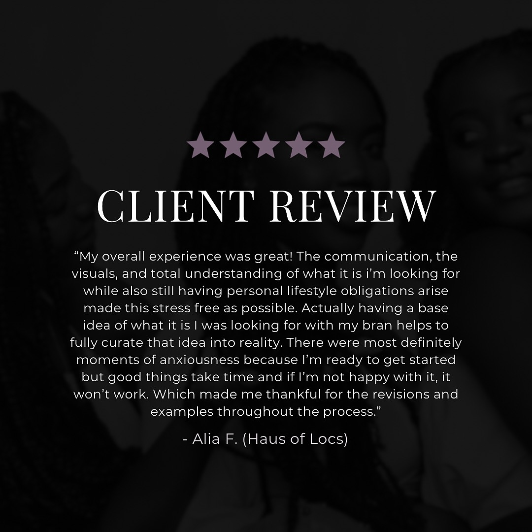 ✨ CLIENT REVIEW ✨
“Seeing it all complete and put together really gives me a perfect visual of everything, and it is BEAUTIFUL!” — Alia F., Haus of Locs 💖
There’s nothing like bringing a client’s vision to life! My goal is to make your brand stand out, with designs that are unique to your story and style.
Ready to elevate your brand and create something that truly resonates? Let’s work together to bring your vision to life. Tap the link in bio to book your consultation today!
#BrandIdentity #GraphicDesign #ClientReview #LogoDesign #Branding #WebDesign #SmallBusinessOwner #EntrepreneurJourney #BusinessBranding #DesignForSmallBusiness #CustomLogo #SXMPLYCASCo #dmvgraphicdesigner #charlestoncreatives #atlgraphicdesigner #chicagographicdesigner