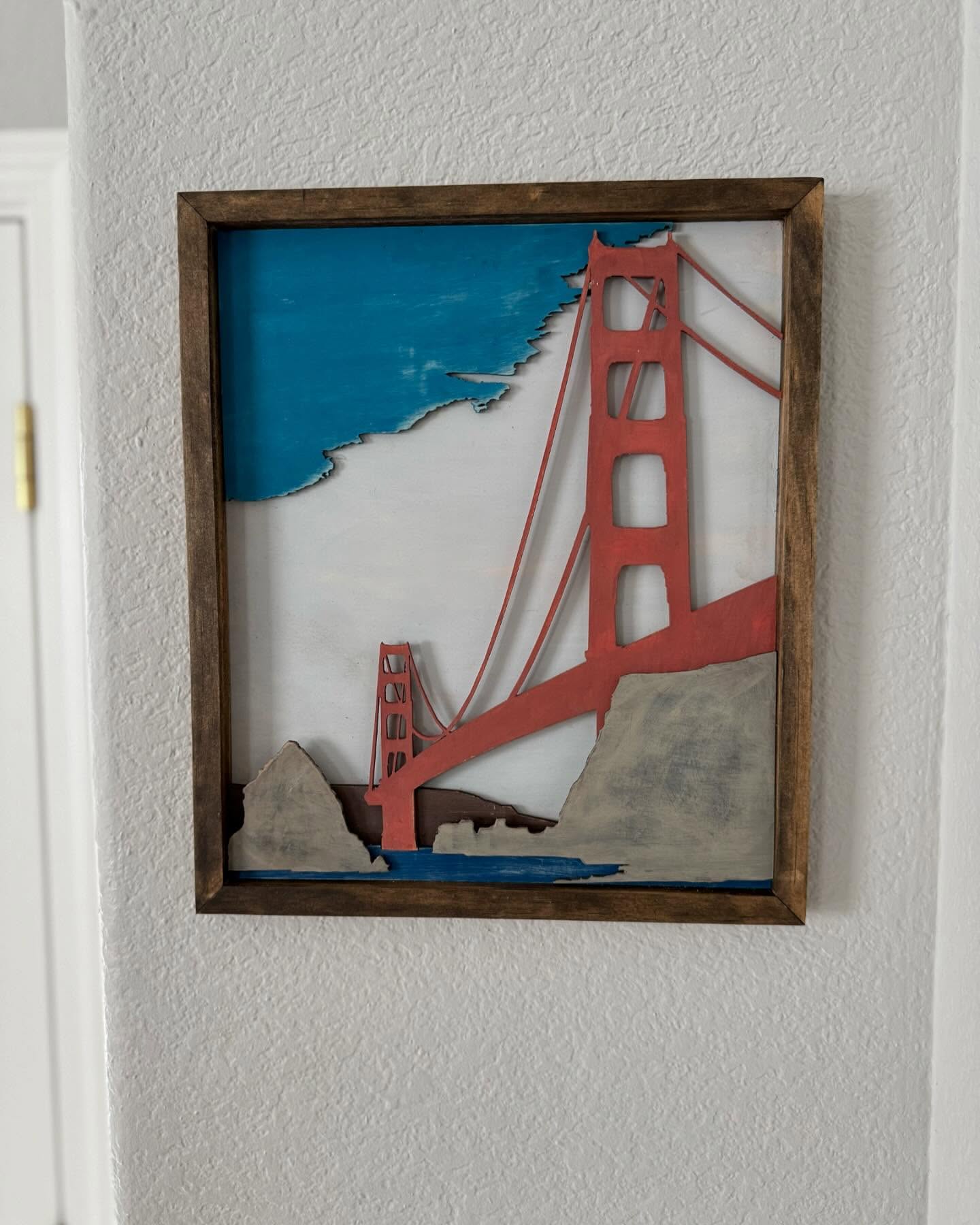 🚨 New product alert 🚨
I created a 3D Golden Gate Bridge scene for all of you who love San Francisco. Each one is laser cut, individually hand painted, and set in a handmade frame measuring at 13” x 11”.
Now for sale on the website for $50.
#homadewoods #lasercut #xtool #goldengatebridge #smallbusiness #sanfrancisco #lasercutart