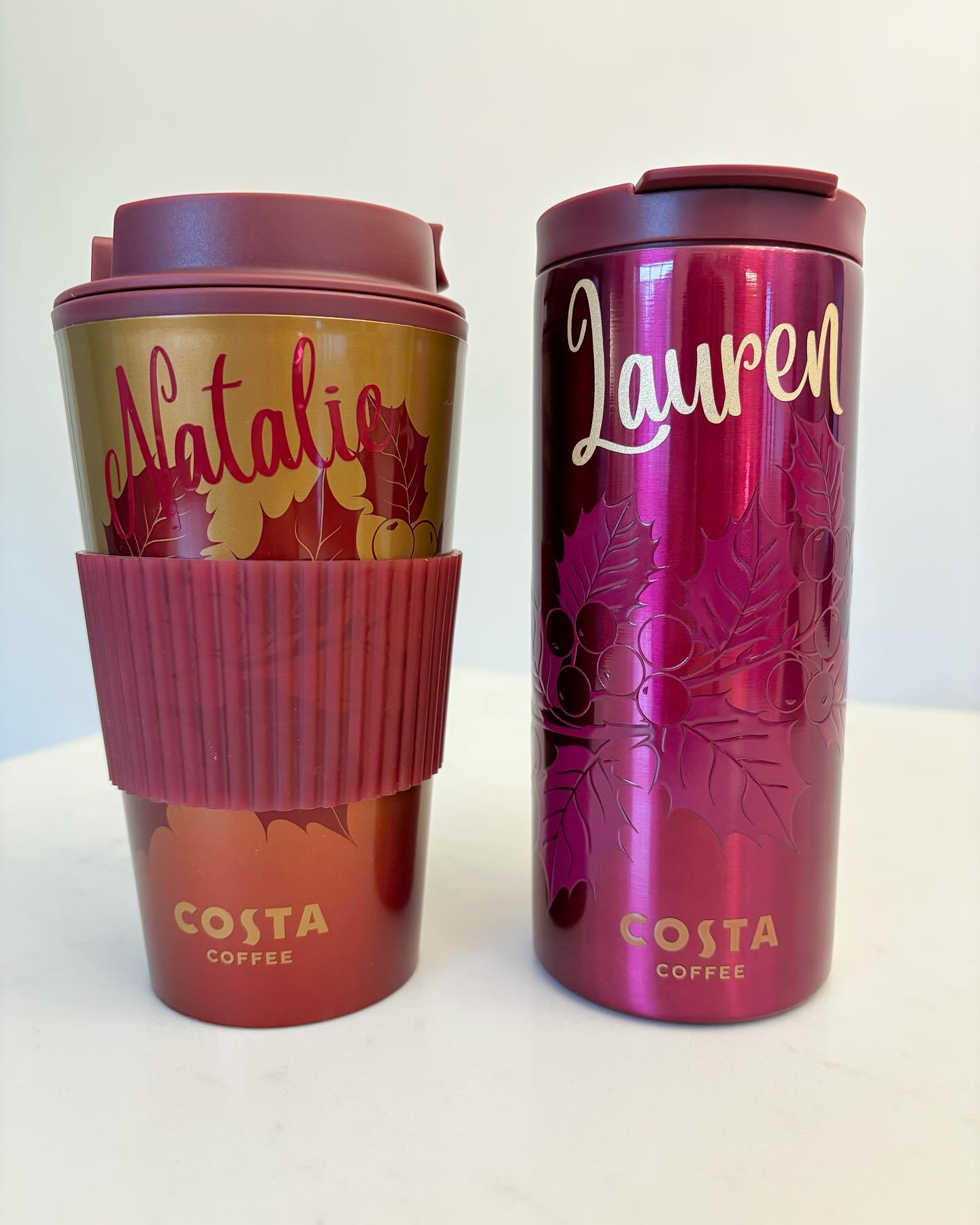 Launched TODAY! Brand new and limited edition Christmas Costa Cups. Just like the autumn cups I expected these to sell out very quickly so be quick! Choose from either a Purple Stainless Steel cup or a Double Walled Red and Gold plastic cup with a removable silicone sleeve. Choose from many colours to make it truly personal. Shop via shopping bag icon!
#costacoffee #costacups #costacoffeeuk #christmasgifts #stockingfillers #personalised #personalisedgifts #smallbusiness #womanrunbusiness
@surreymamas @surrey_rocks @surreyfrills @surreymagazine @surrey_rocks @surreymagazine @thesurreyscene @thesurreyguide