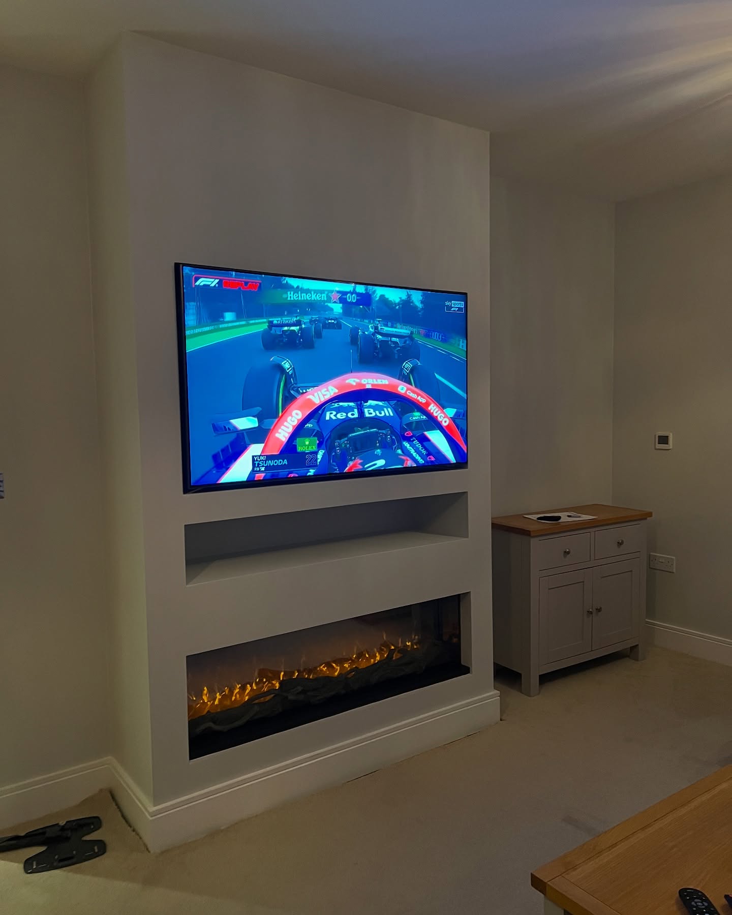 Hi all, I have just completed this media wall with a built in electric fireplace. The television fits in perfectly. The room also has a new hardwood oak window seat for storage which makes good use of the space. The skirtings were also installed around the new furniture to finish it all off. Walls painted in Tikkurilla Optiva Matt grey. Carpets and new blinds are soon being installed too so I will hopefully post a final picture of this soon. If you’re looking for a room to be completely redesigned or decorated let me know to arrange a design visit. #carpentry #plastering #mediawall #tvunit #fiteplace #handyman #decorator #interiordesign #horsham