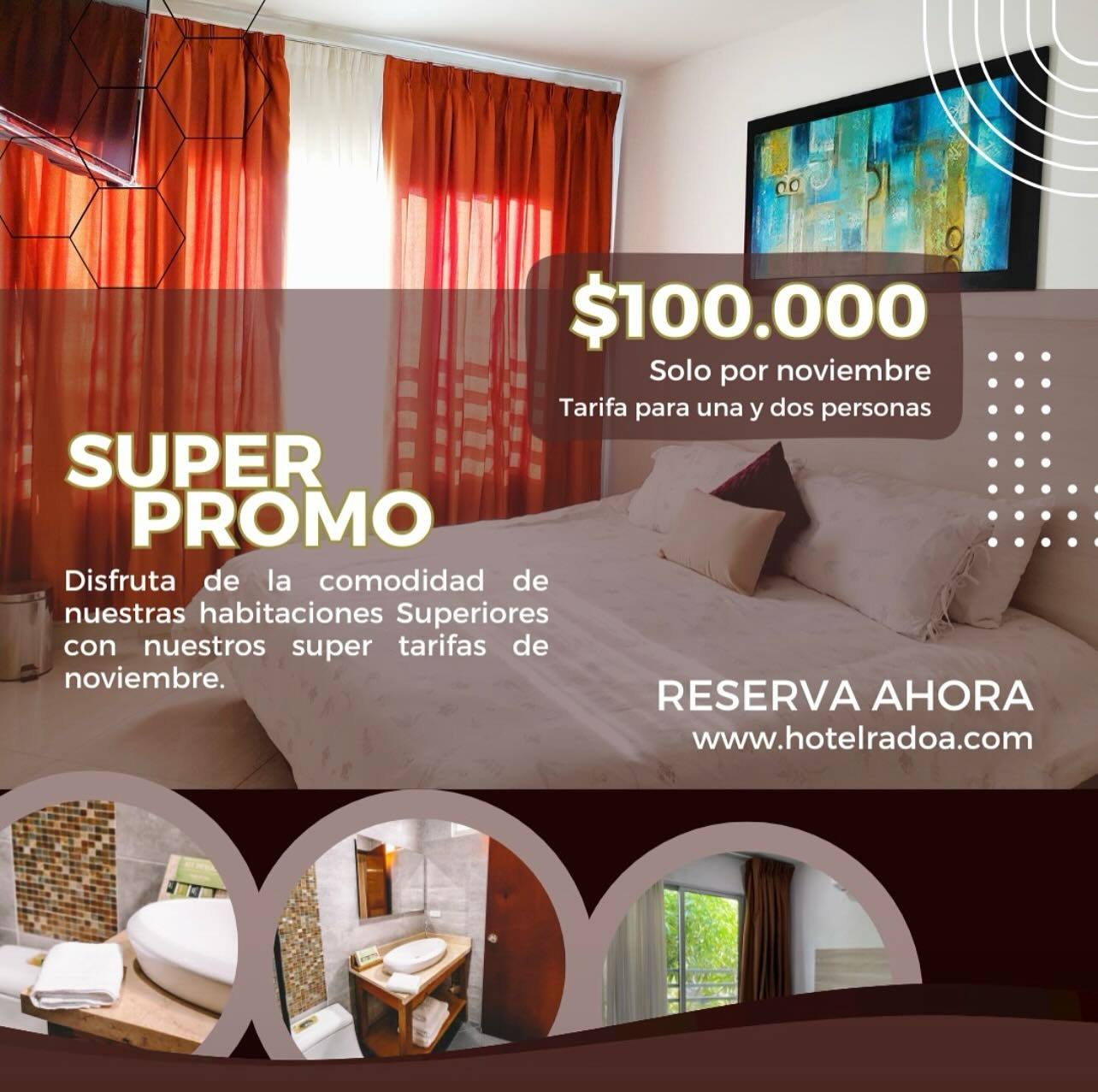 Escápate en noviembre y disfruta de nuestra habitación Superior con una súper tarifa: 🛏️🏨
Antes: ~$136.000~
En NOVIEMBRE: $100.000
Condiciones:
• Tarifa aplicable para el mes de noviembre
• Para pagos en efectivo y transferencia
#ElBancoMagdalena #hotelesenelbancomagdalena #magdalenariver #Hoteles