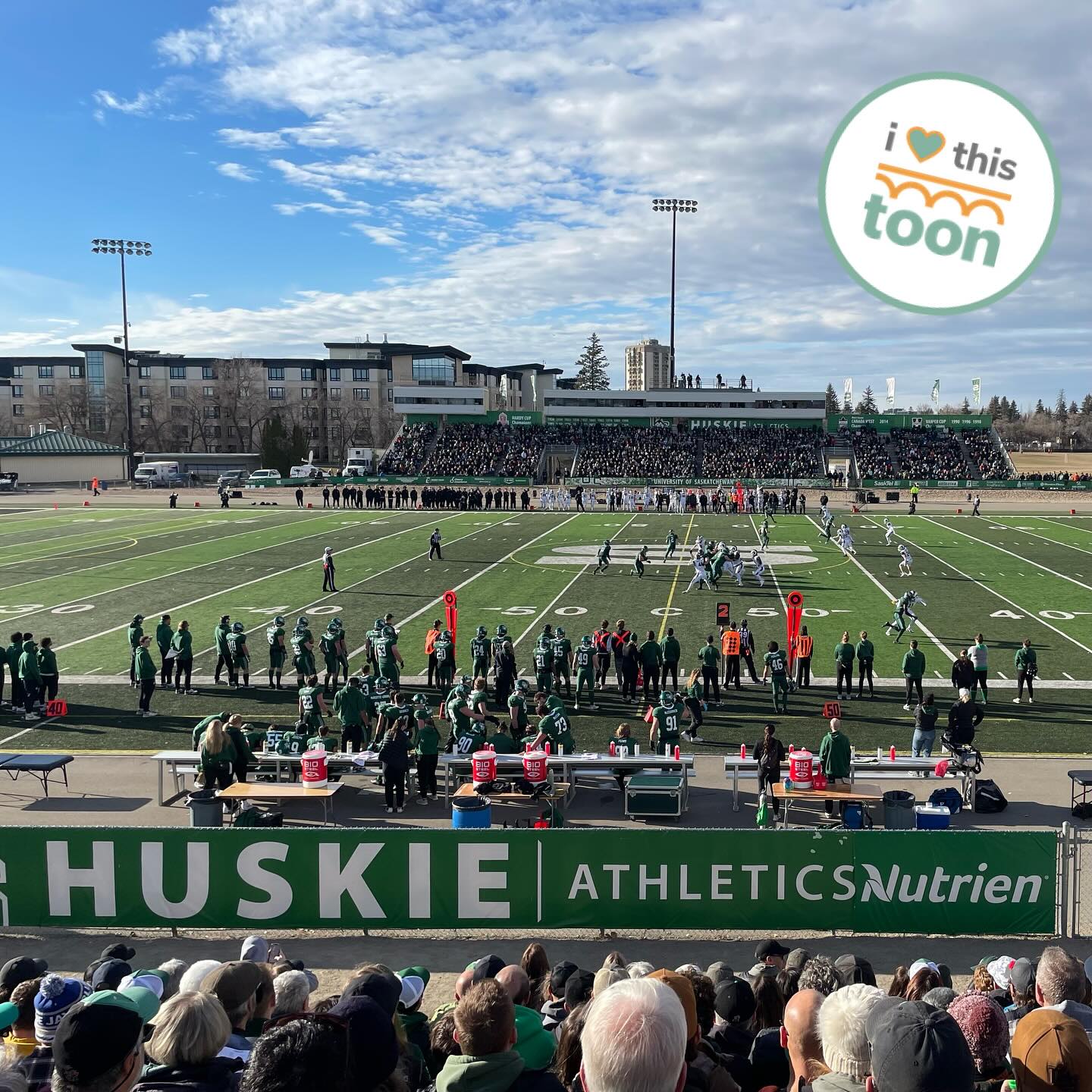 Beauty of a day for a U of S Huskies vs U of R Rams showdown. Congrats U of R for winning the Canada West Hardy Cup. ๐