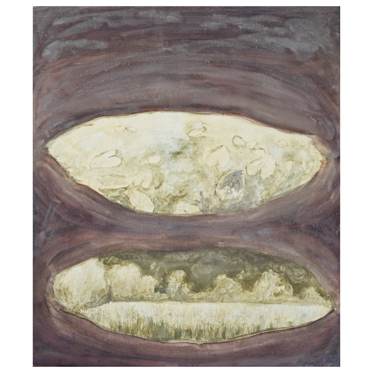 plas met lelies en dode vogel en plas met veld en nachtmerrie
eitempera op linnen
70x60cm