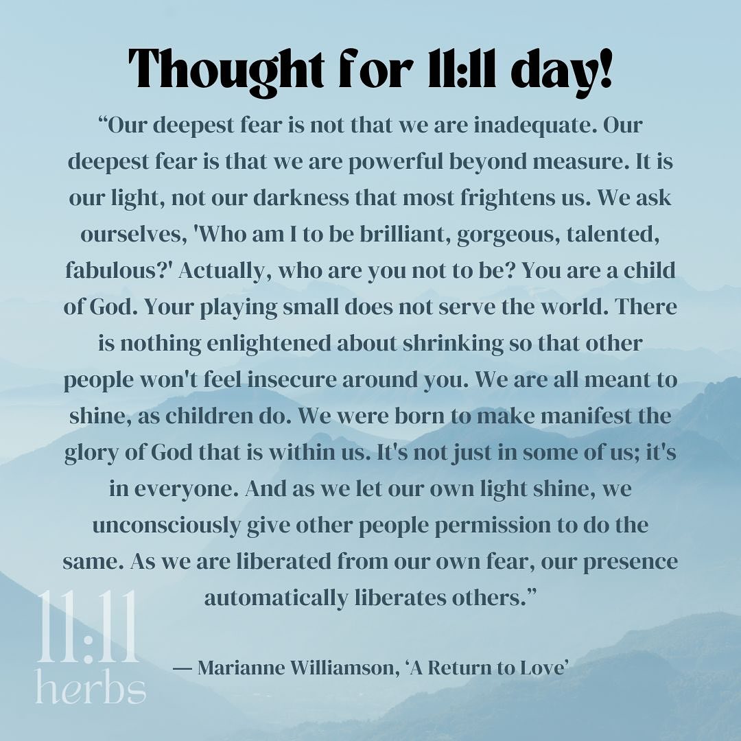 Beautiful words from Marianne Williamson, A Return to Live: Reflections on the Principles of “A Course in Miracles”
#1111