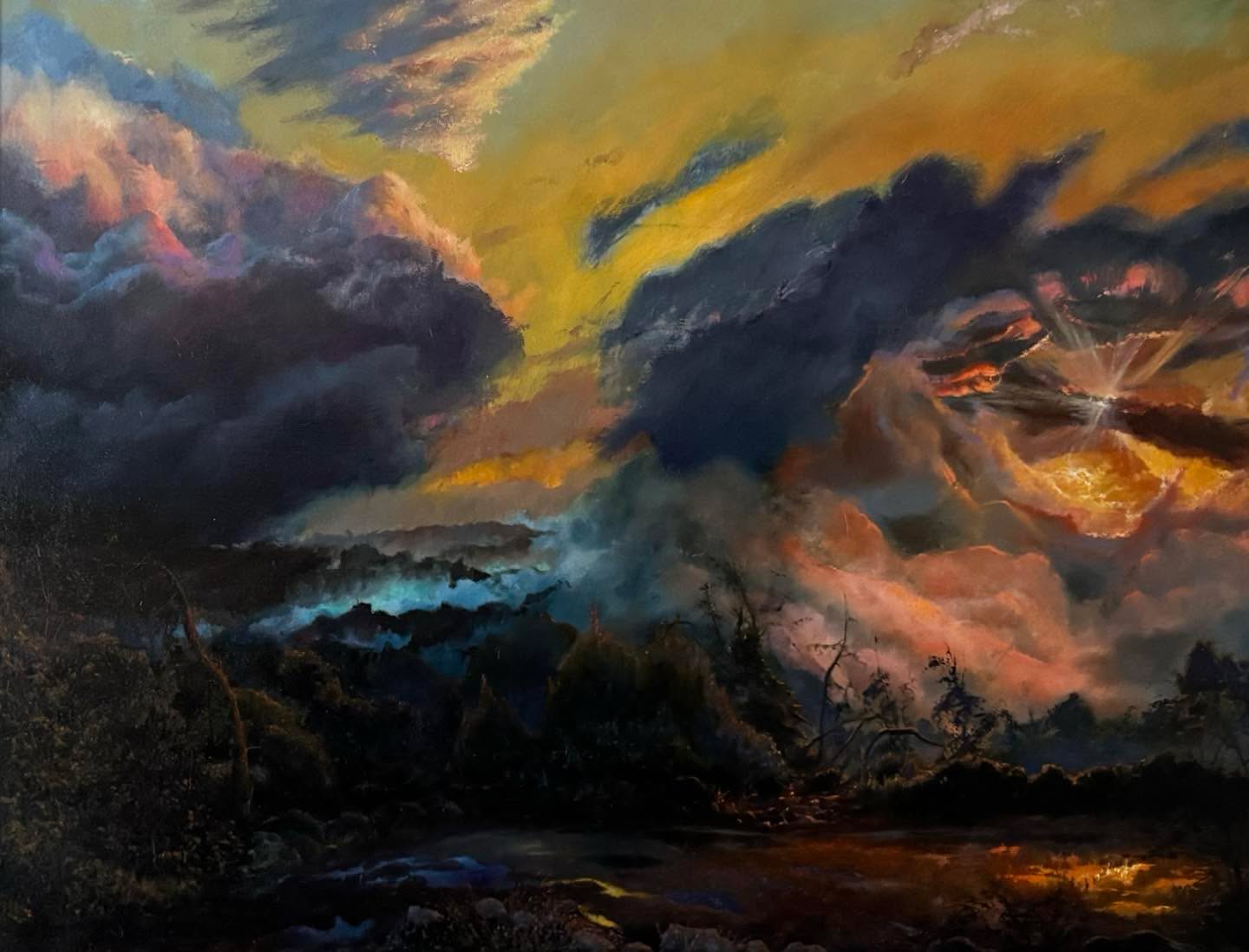 Sunset after a Storm, oil on canvas. #oilpainting #artgallery #artist #painting #sunset #storm #oiloncanvas #landscape