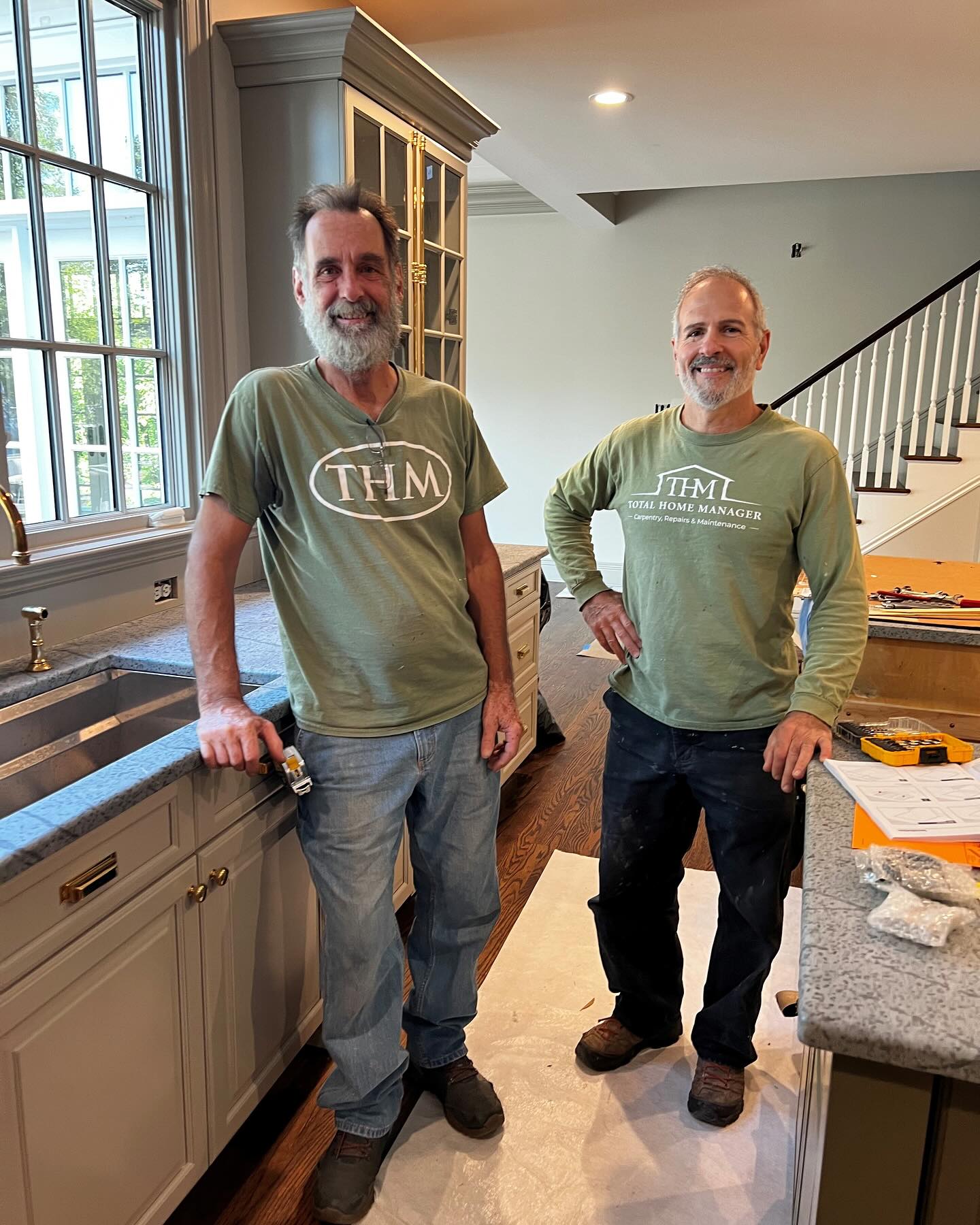 Mark & Roger demonstrate their carpentry skills during this high quality kitchen remodel project. Including custom soapstone countertops, reconfigured and painted cabinetry, custom molding, and floor refinishing. On a scale of 1 to 10, we’re going with 11! We’ll be posting more progress photos through completion. Please contact THM to discuss any custom project needs.