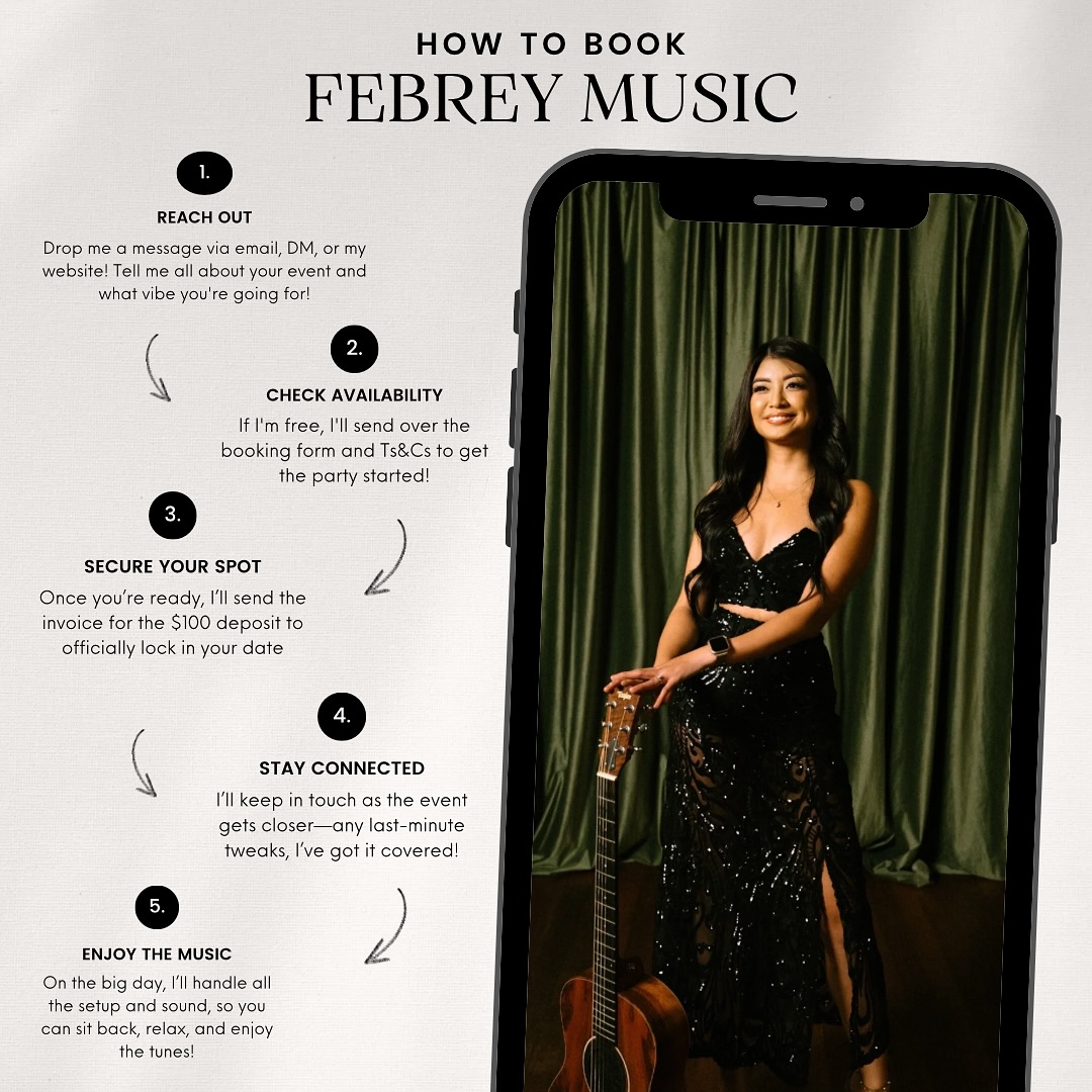 Want live acoustic vibes for your event? 🎶 Here’s how easy it is to book me as your singer! From weddings to special celebrations, I’ll make it unforgettable. Reach out today to secure your date! 🎸✨
#perthlivemusic #perthacousticmusic #perthacousticmusicians
#PerthEventSinger #febreymusic
#perthweddingsingers #PerthWeddingSinger #PerthWeddings #perthbrides #perthluxuryweddings #perthsingers #perthmusicscene
#PerthEventSingers #perthluxuryevents
#PerthWeddingEntertainment #perthlife #perthmusic #perthweddingsupplier #perthentertainment #perthsinger #perthweddings #perthweddingvenue #perthweddingvenues #perthweddingideas #pertheventplanners