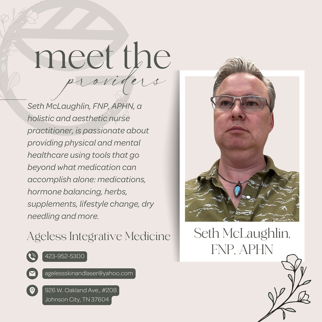 Tired of the one-size-fits-all approach to healthcare?
Seth McLaughlin, a holistic and aesthetic nurse practitioner and co-owner of @ageless_integrative , offers a personalized and integrative approach to wellness. By combining traditional medicine with natural therapies, he helps you address your health concerns from a holistic perspective.
Whether you’re seeking relief from chronic pain, hormonal imbalances, or simply want to optimize your overall well-being, Seth can help. Learn more about Seth and Ageless Integrative Medicine at:
📞 423.952.5300
🖥️ www.facebook.com/agelessintegrative
📧 agelessskinandlaser@yahoo.com
#SethMcLaughlinFNP #NursePractitioner #AgelessIntegrativeMedicine #holistichealth #wellness #integrativemedicine #functionalmedicine