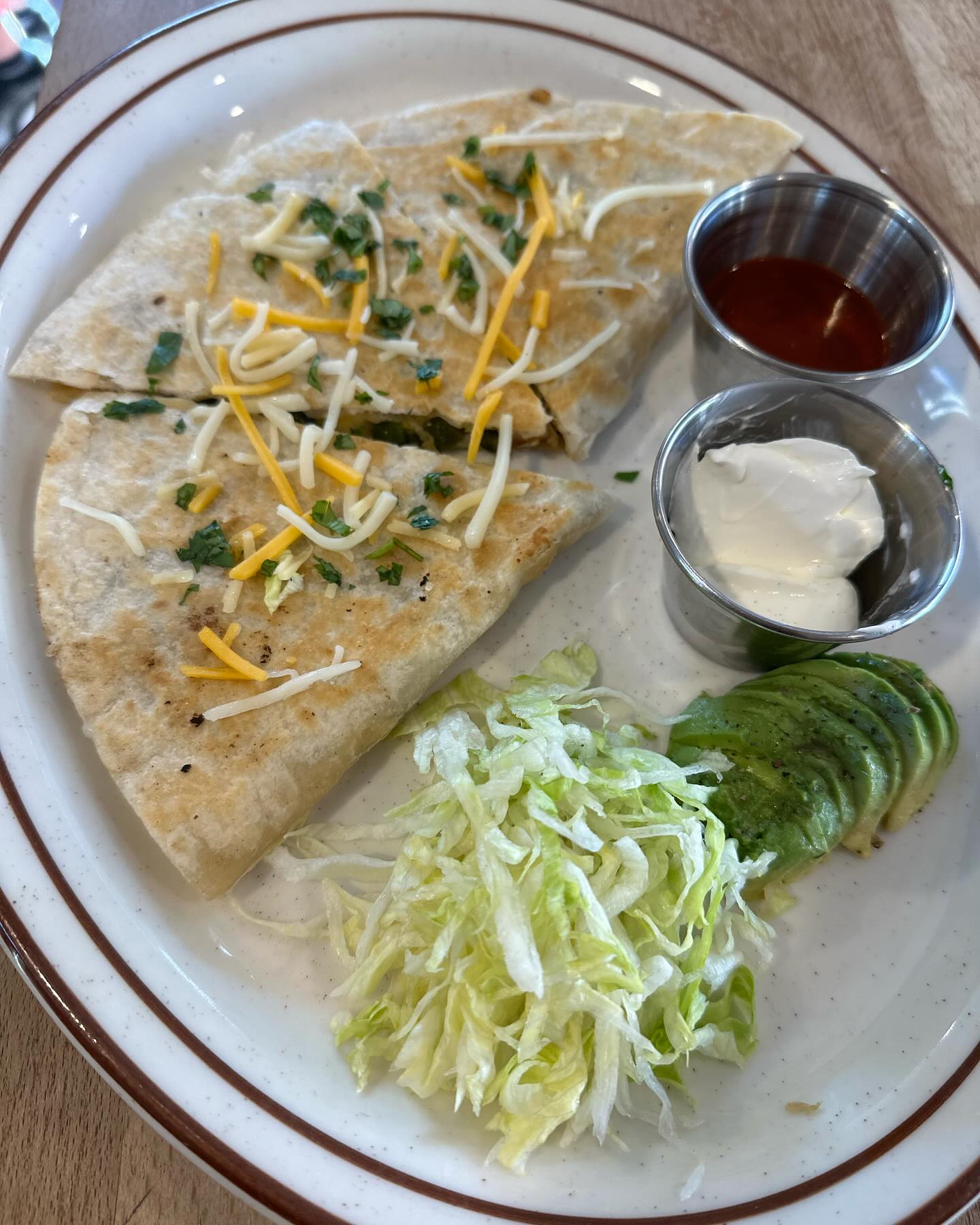 Special this weekend: chicken quesadilla on flour tortilla with avocado, sour cream, lettuce and harissa #oakland #cafe #quesadilla