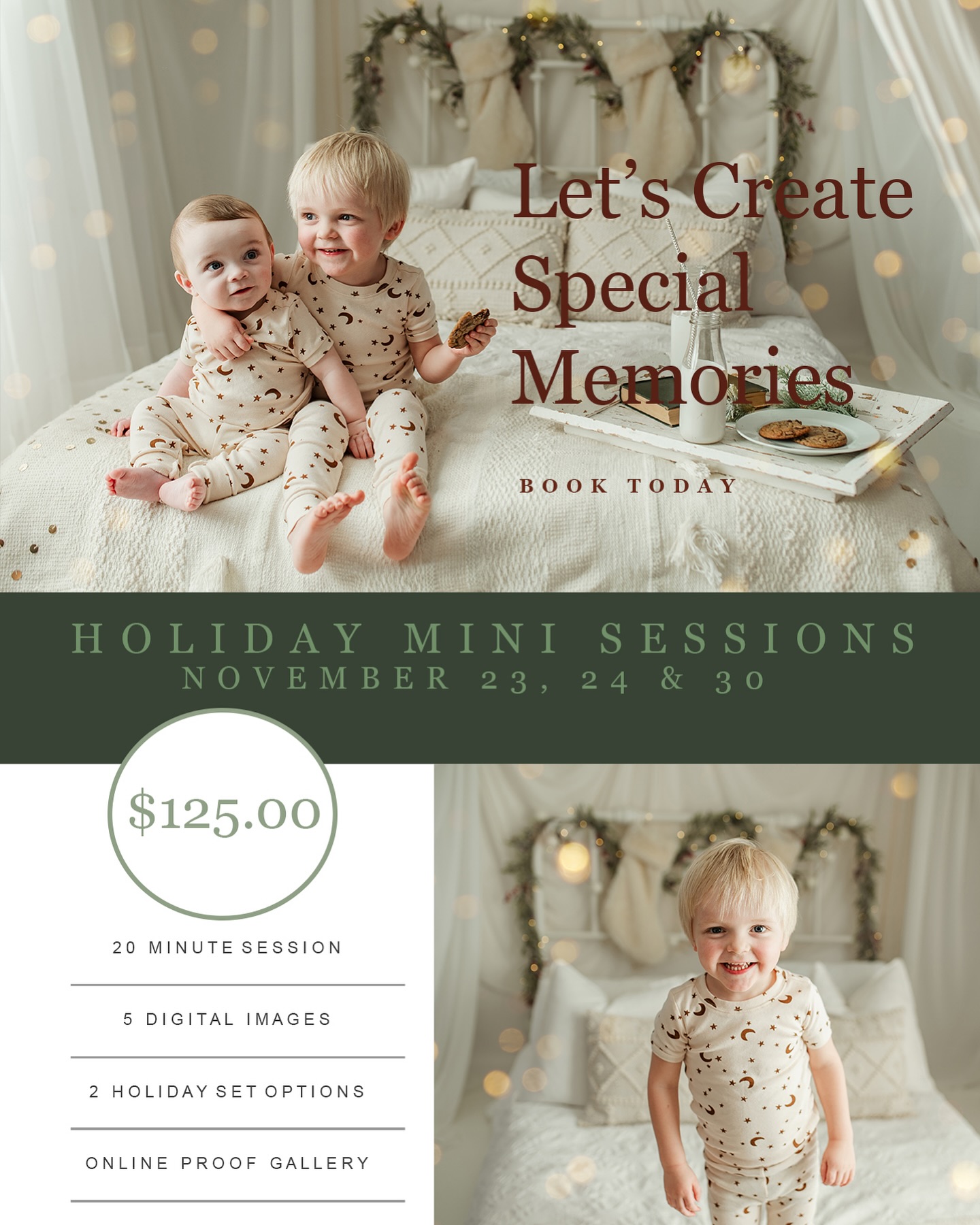 Indoor holiday mini sessions are now open for booking! DM me for your link to reserve a time slot or with any questions!