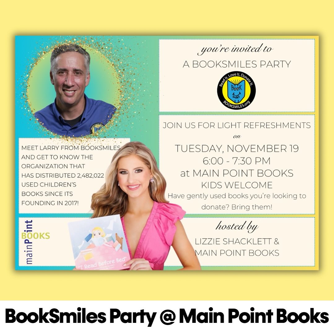 You’re invited to a BookSmiles Party 📚🥳
Join us at Main Point Books in Wayne on Tuesday 11/29 to connect with local literacy leaders, including the founder of BookSmiles, and to learn more about the organization that has distributed almost 2.5 million books! 📖
Discover how you can support BookSmiles and help everyone access the books and the literacy skills they need to succeed. 🫶
We look forward to seeing you there; please find the registration link in my bio! 🔗
In the words of Larry, “To Literacy!” ☺️